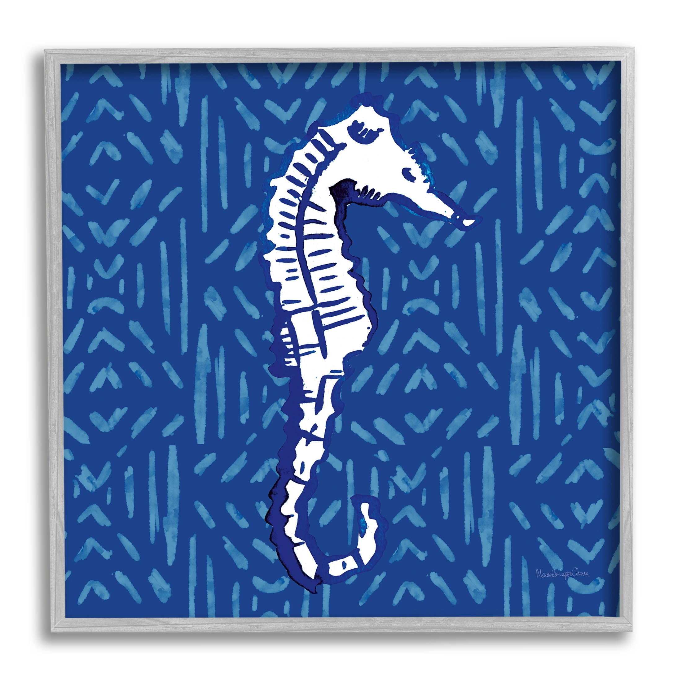 Stupell Industries Aquatic Seahorse Marine Life Pattern Graphic Art Gray Framed Art Print Wall Art, Design by Mercedes Lopez Charro