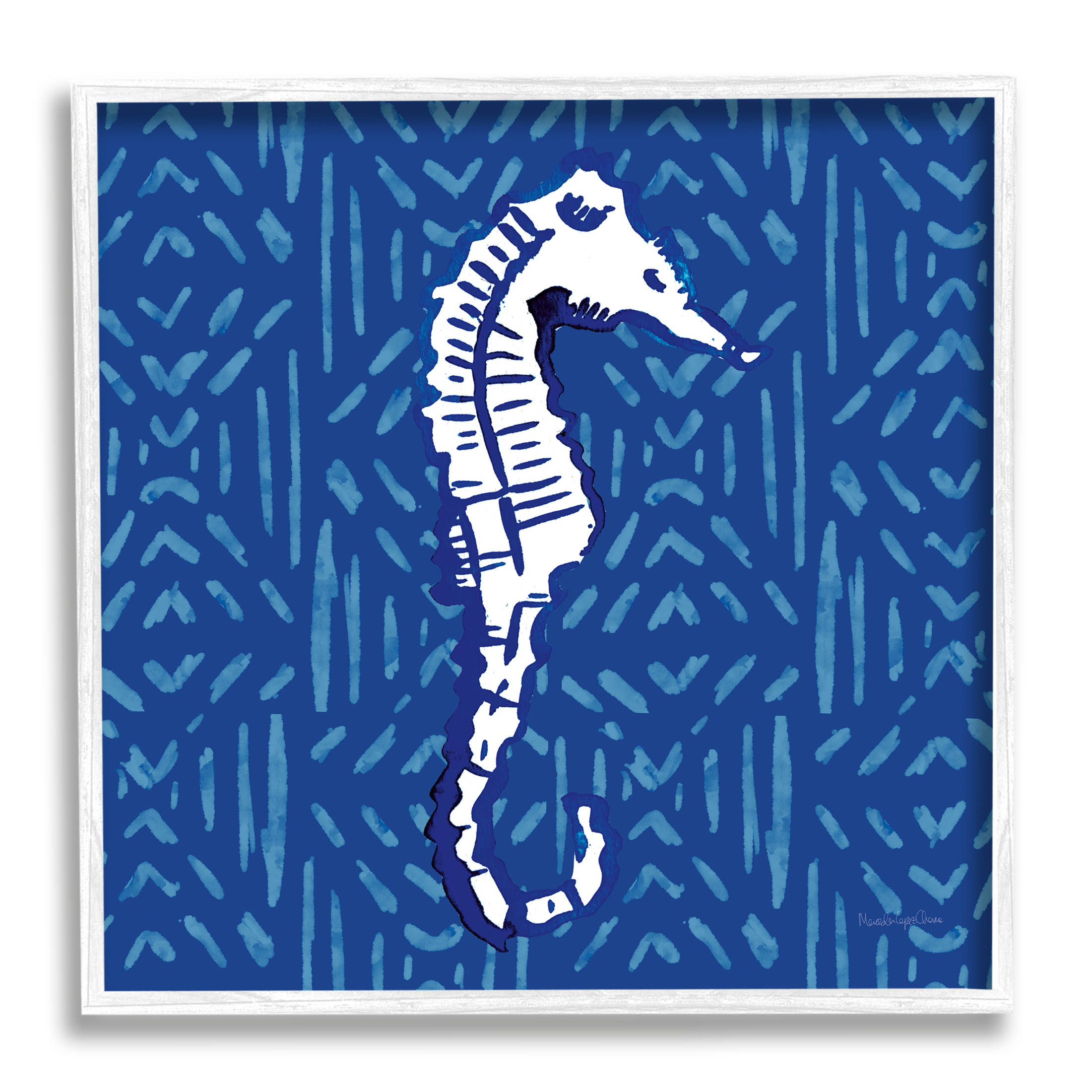 Stupell Industries Aquatic Seahorse Marine Life Pattern Graphic Art White Framed Art Print Wall Art, Design by Mercedes Lopez Charro