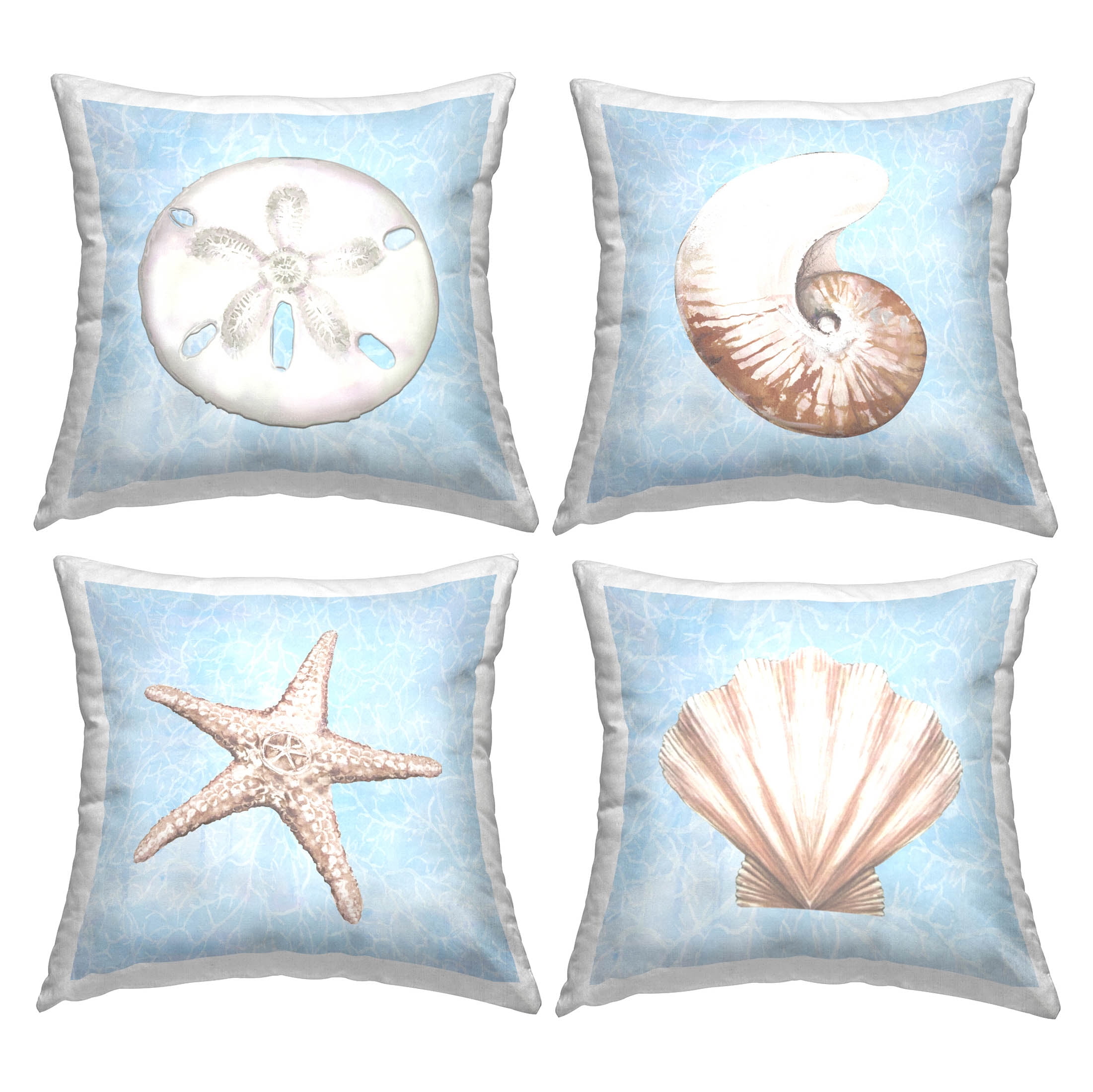 Stupell Industries Aquatic Seashell Beach Water Printed Throw Pillow Design by Diannart (Set of 4)