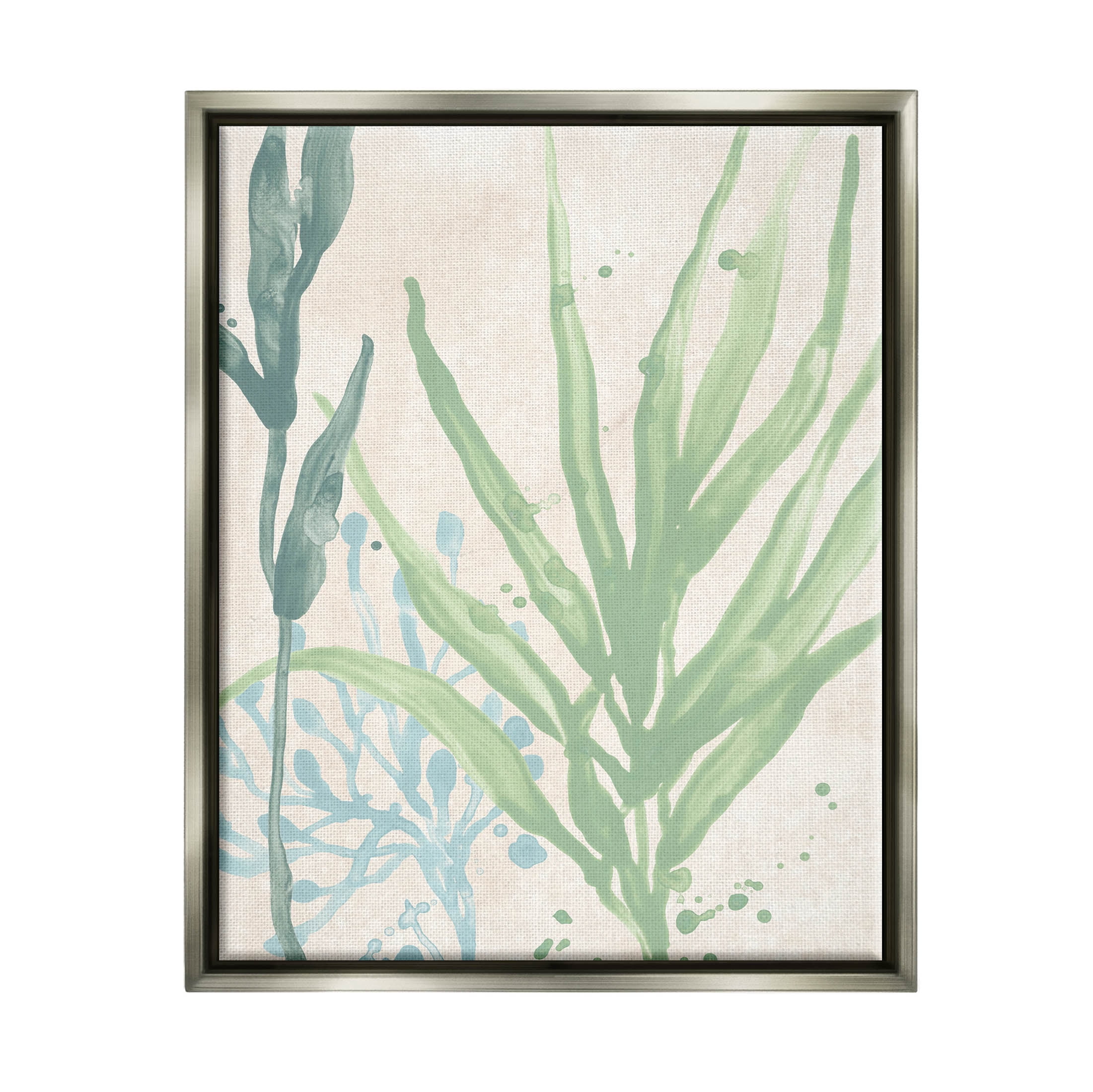 Stupell Industries Aquatic Seaweed Botanicals Graphic Art Luster Gray Floating Framed Canvas Print Wall Art, Design by June Erica Vess