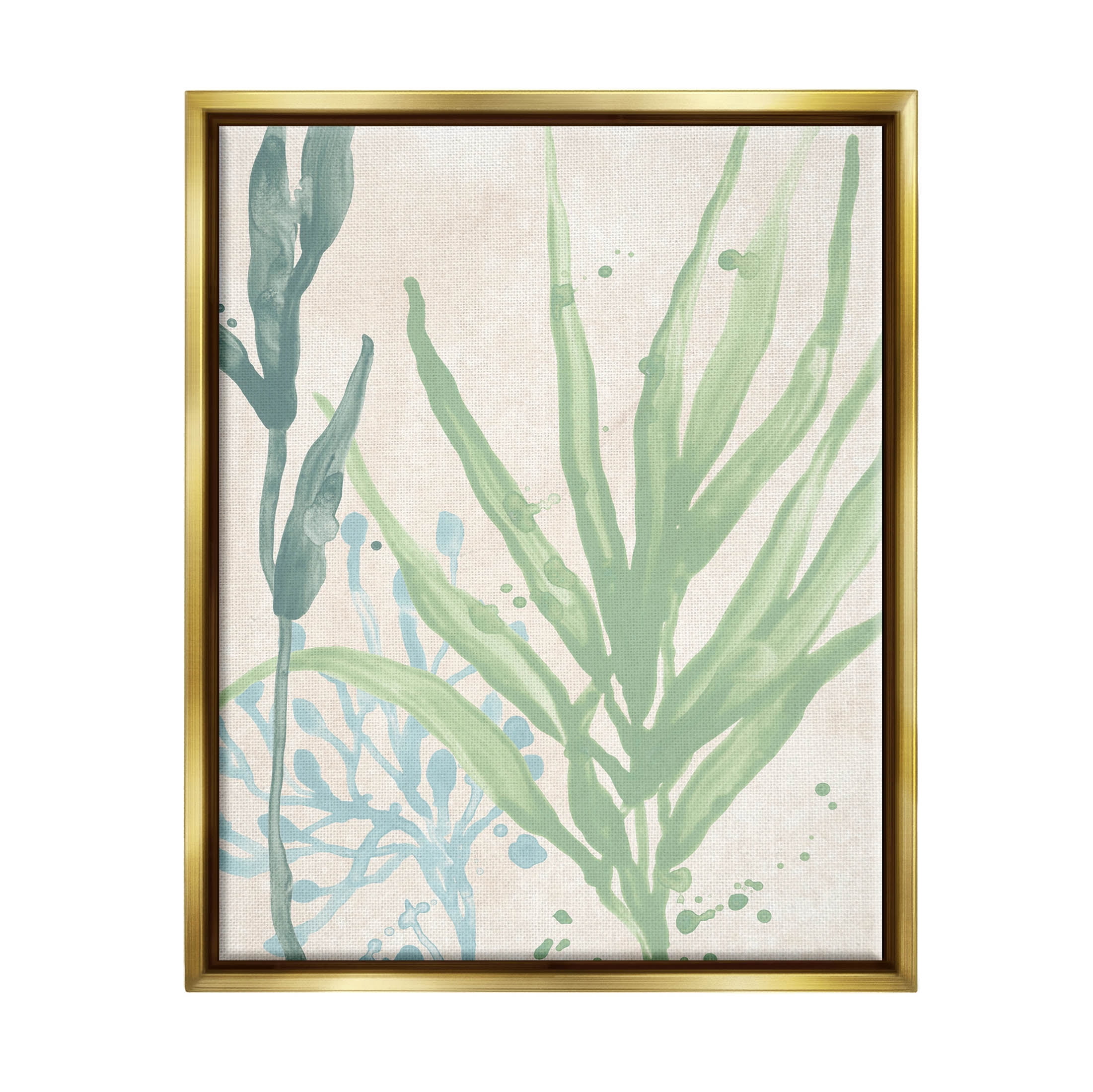 Stupell Industries Aquatic Seaweed Botanicals Graphic Art Metallic Gold Floating Framed Canvas Print Wall Art, Design by June Erica Vess