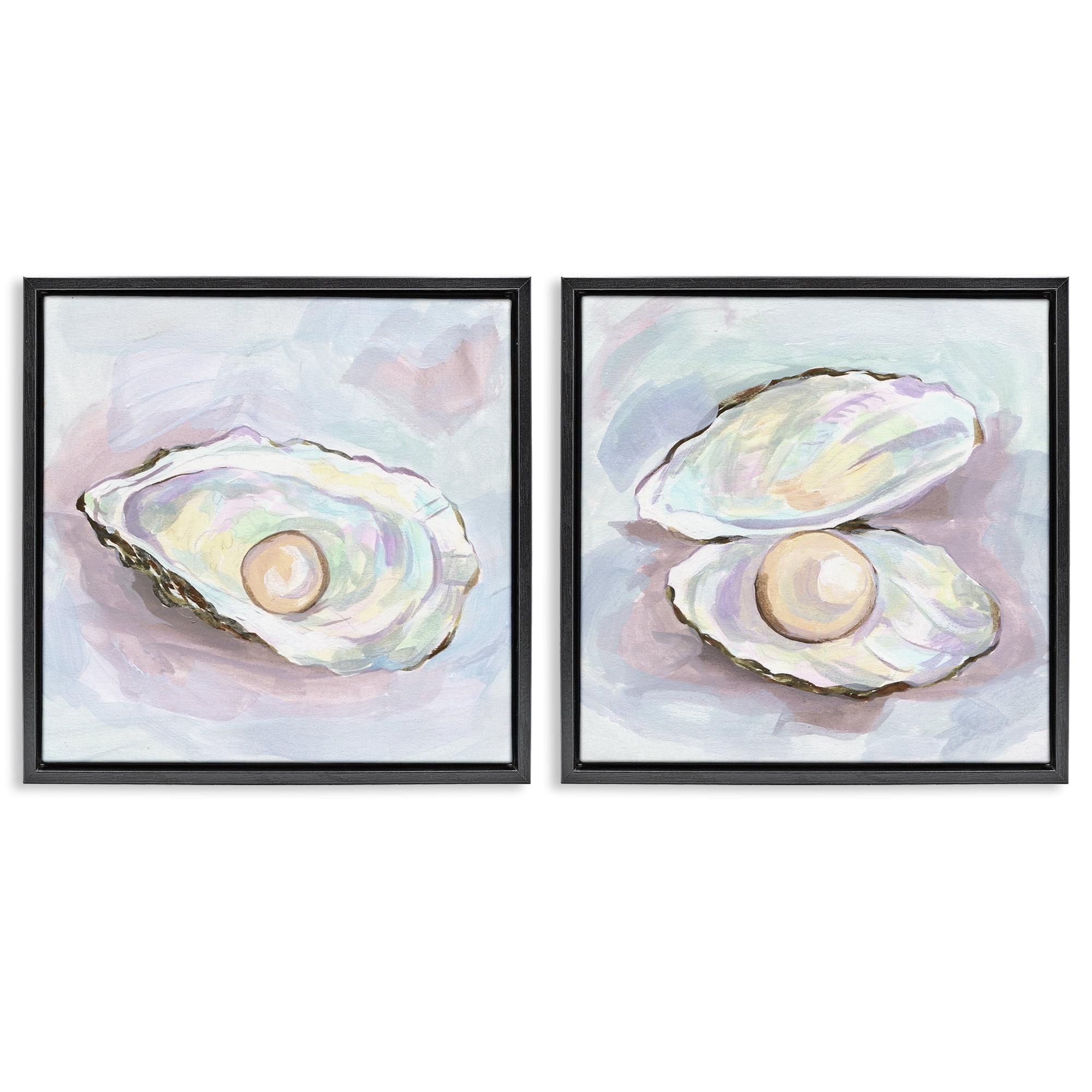 Stupell Industries Aquatic Silent Opals 2 Piece Black Framed Floater Canvas Set, design by Melissa Wang