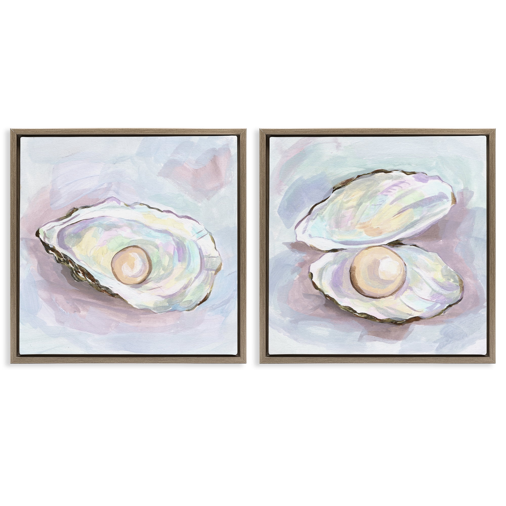 Stupell Industries Aquatic Silent Opals 2 Piece Brown Framed Floater Canvas Set, design by Melissa Wang