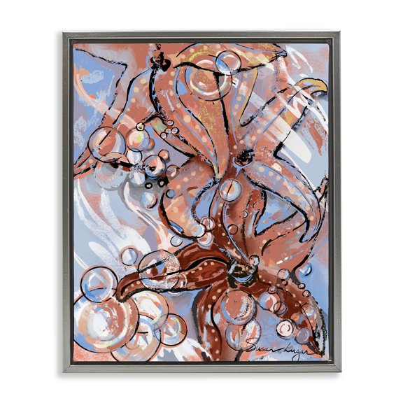 Stupell Industries Aquatic Starfish And Bubbles Gray Framed Floater Canvas Wall Art design by Susan Lugar, 21 x 17