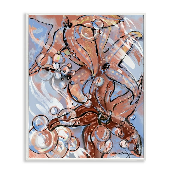 Stupell Industries Aquatic Starfish And Bubbles White Framed Giclee Art design by Susan Lugar, 30 x 24