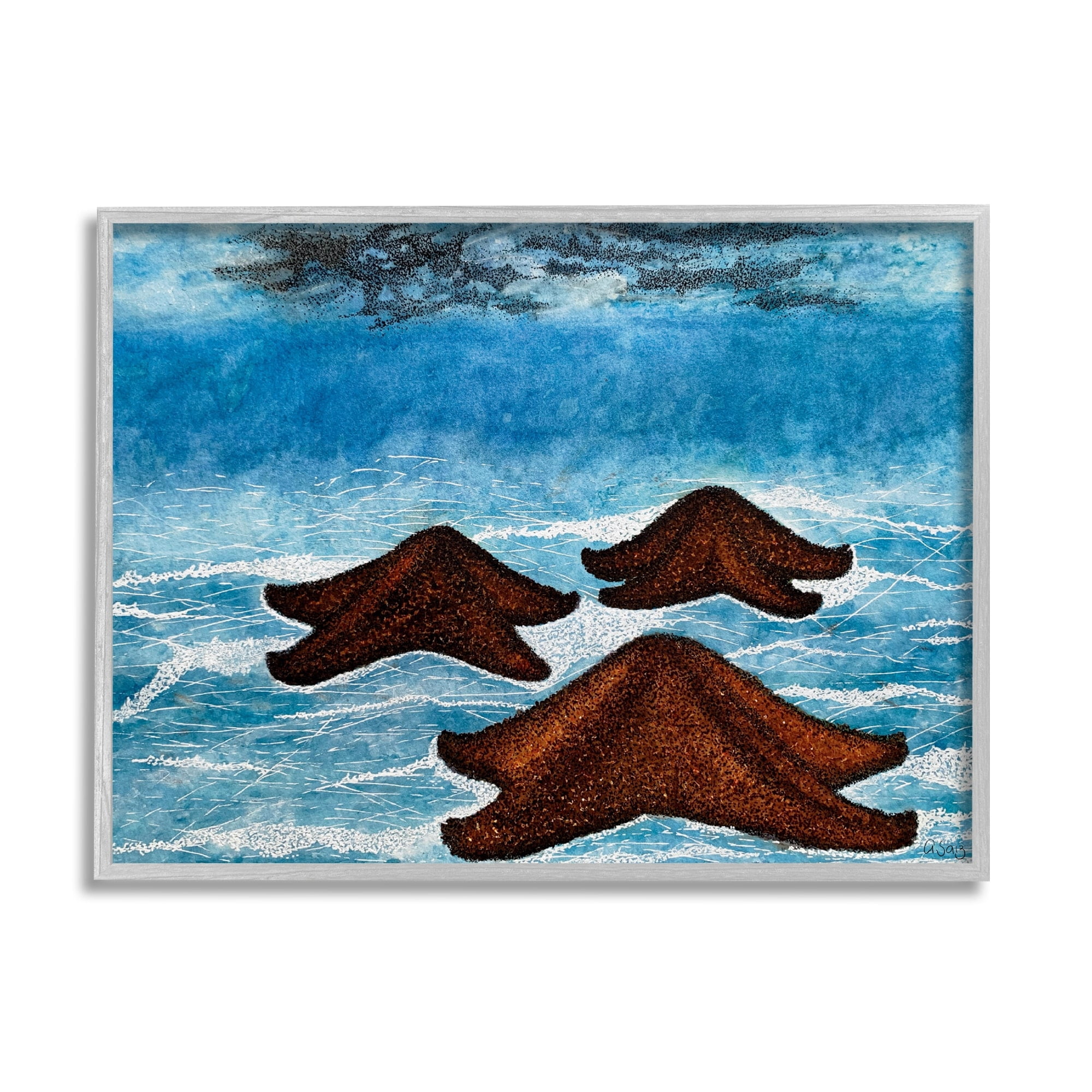 Stupell Industries Aquatic Starfish Floating Water Surface Waves Splash Framed Wall Art, 20 x 16, Design by Ale Saiz Studio