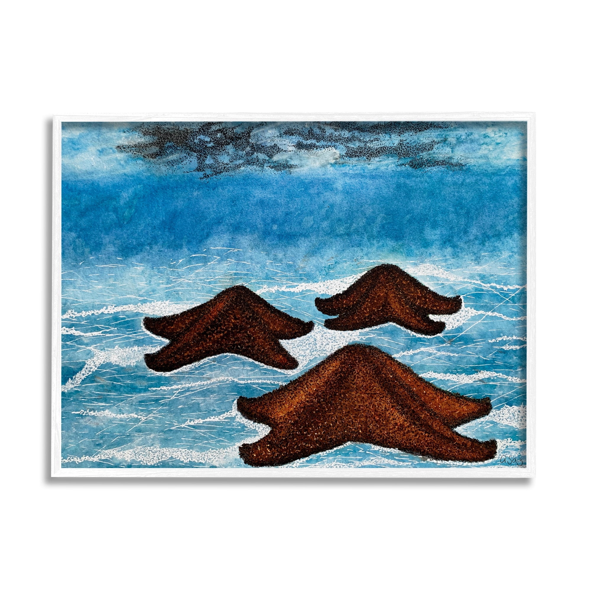Stupell Industries Aquatic Starfish Floating Water Surface Waves Splash Framed Wall Art, 20 x 16, Design by Ale Saiz Studio