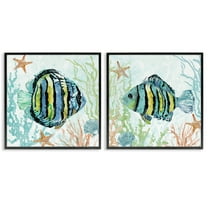 Stupell Industries Aquatic Striped Fish Animals Painting Black Framed Art Print Wall Art, 12 x 12, Set of 2