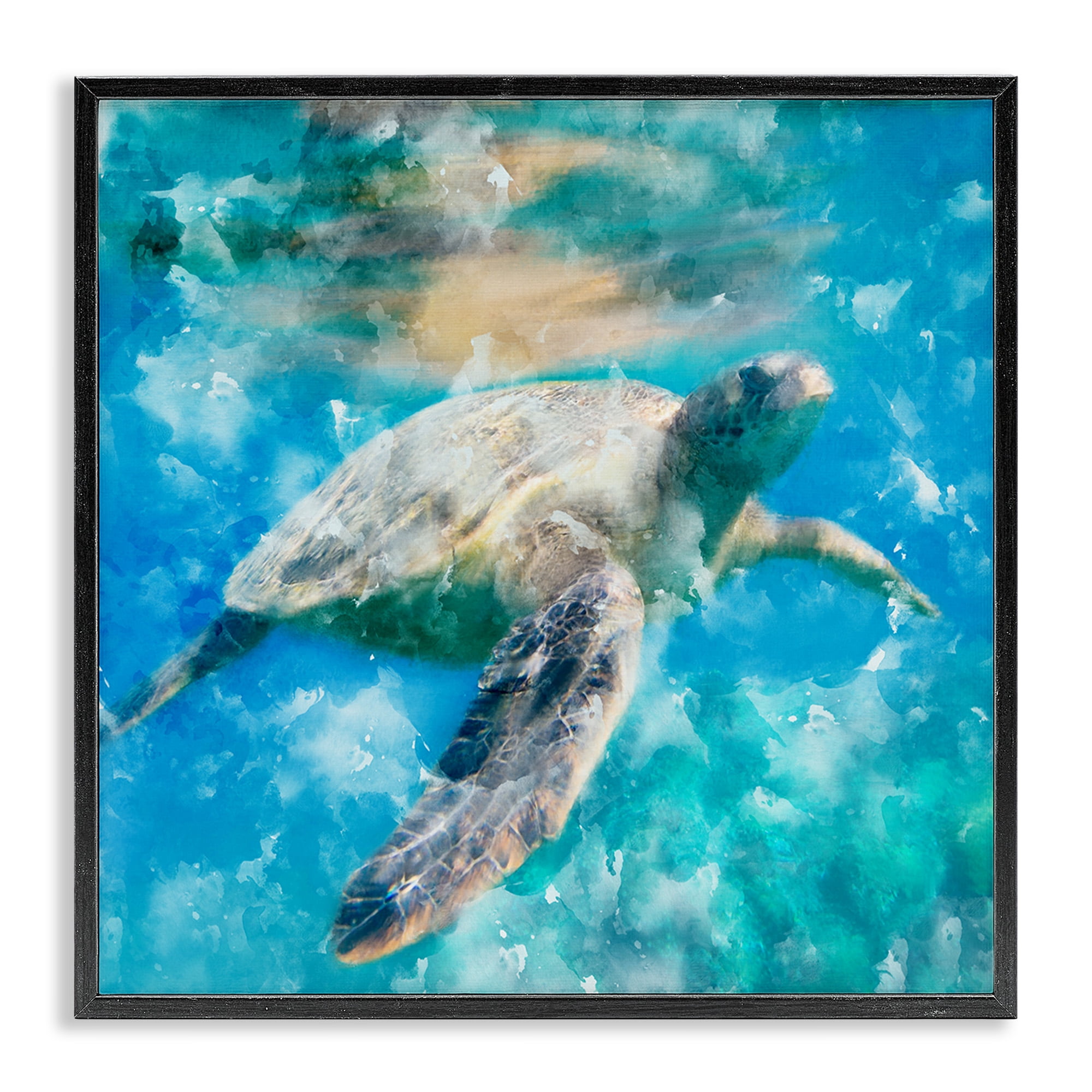 Stupell Industries Aquatic Swimming Sea Turtle Animals & Insects Painting Black Framed Art Print Wall Art, 17 x 17