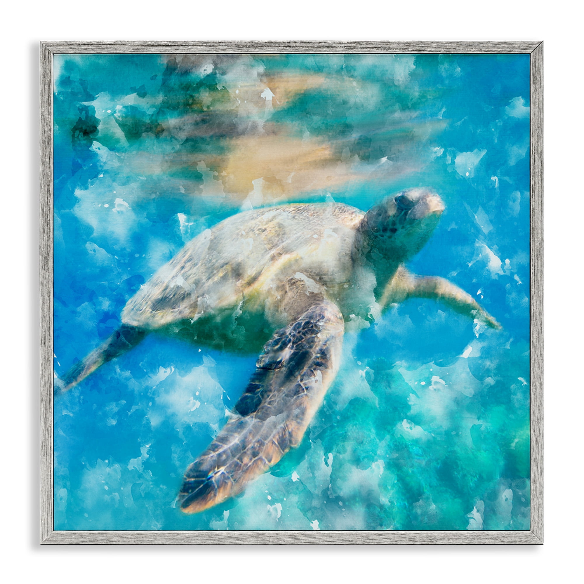 Stupell Industries Aquatic Swimming Sea Turtle Animals & Insects Painting Gray Framed Art Print Wall Art, 24 x 24