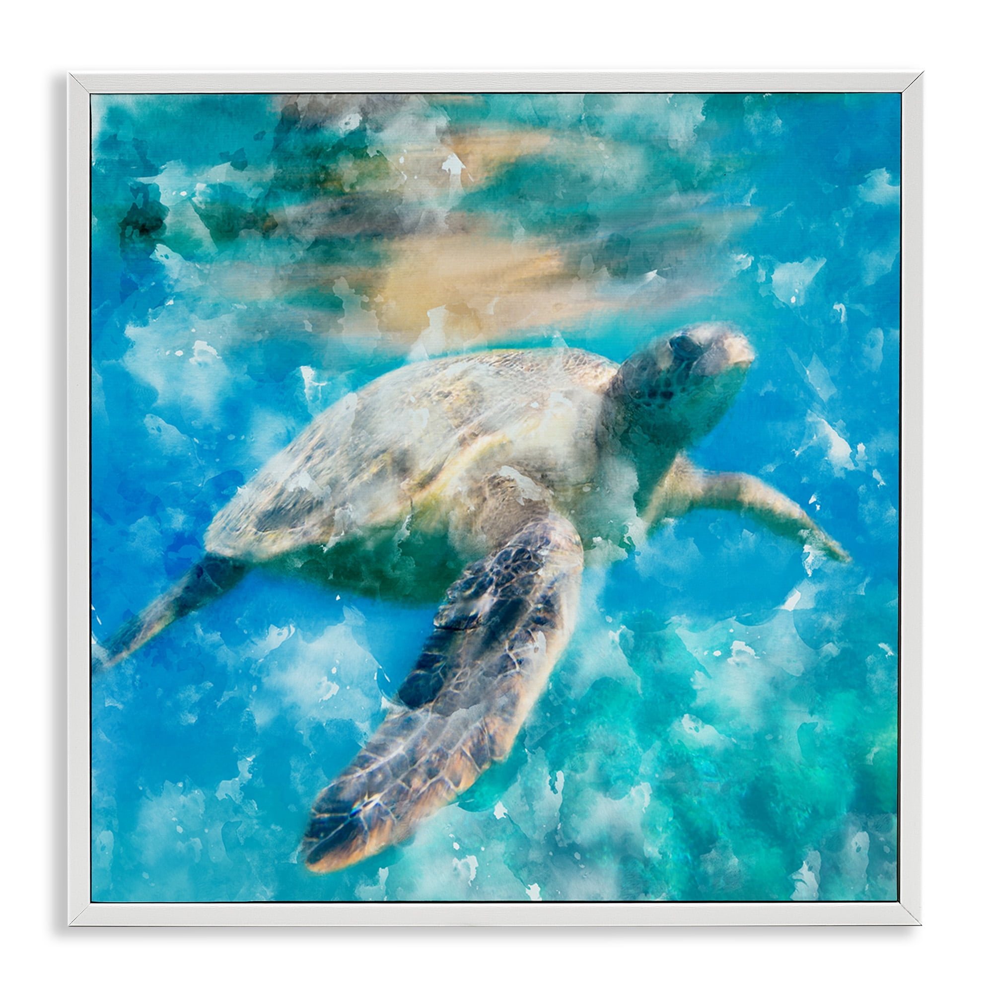 Stupell Industries Aquatic Swimming Sea Turtle Animals & Insects Painting White Framed Art Print Wall Art, 12 x 12