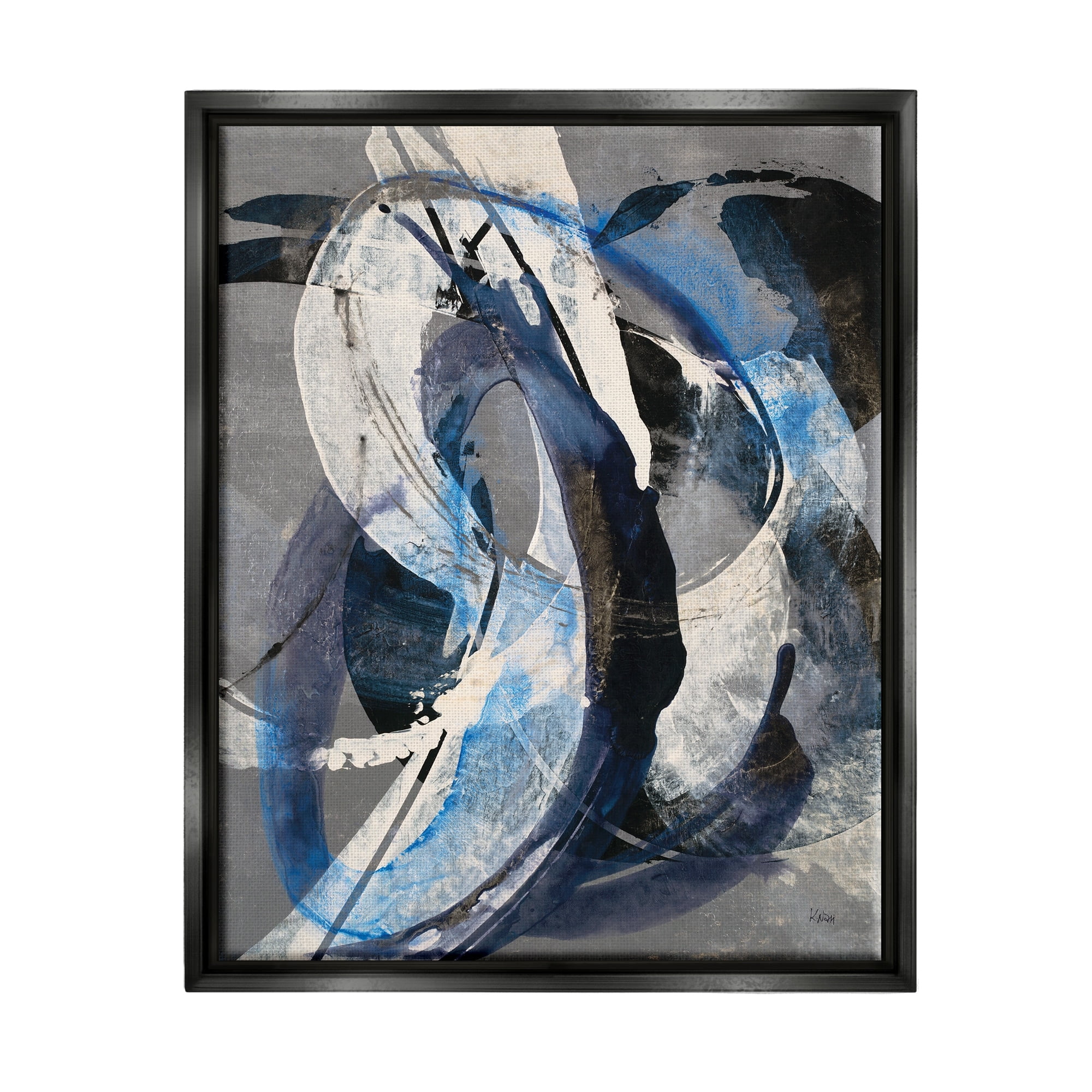 Stupell Industries Aquatic Themed Fluid Abstraction White Blue Paint Swirls Luster Gray Framed Floating Canvas Wall Art, 16x20, by K. Nari