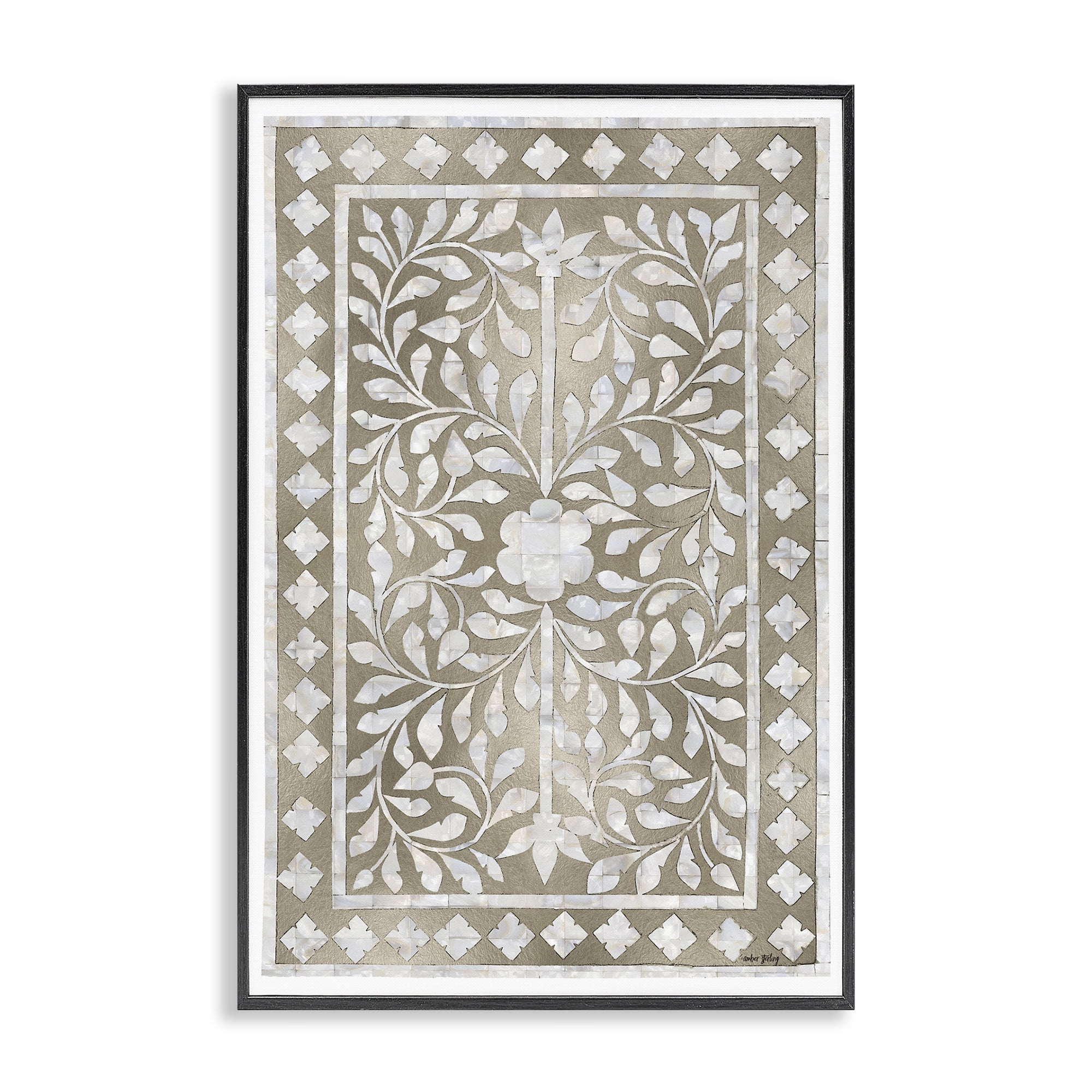 Stupell Industries Arabesque Bohemian Pattern Botanical & Floral Painting Black Framed Art Print Wall Art, 16 x 24
