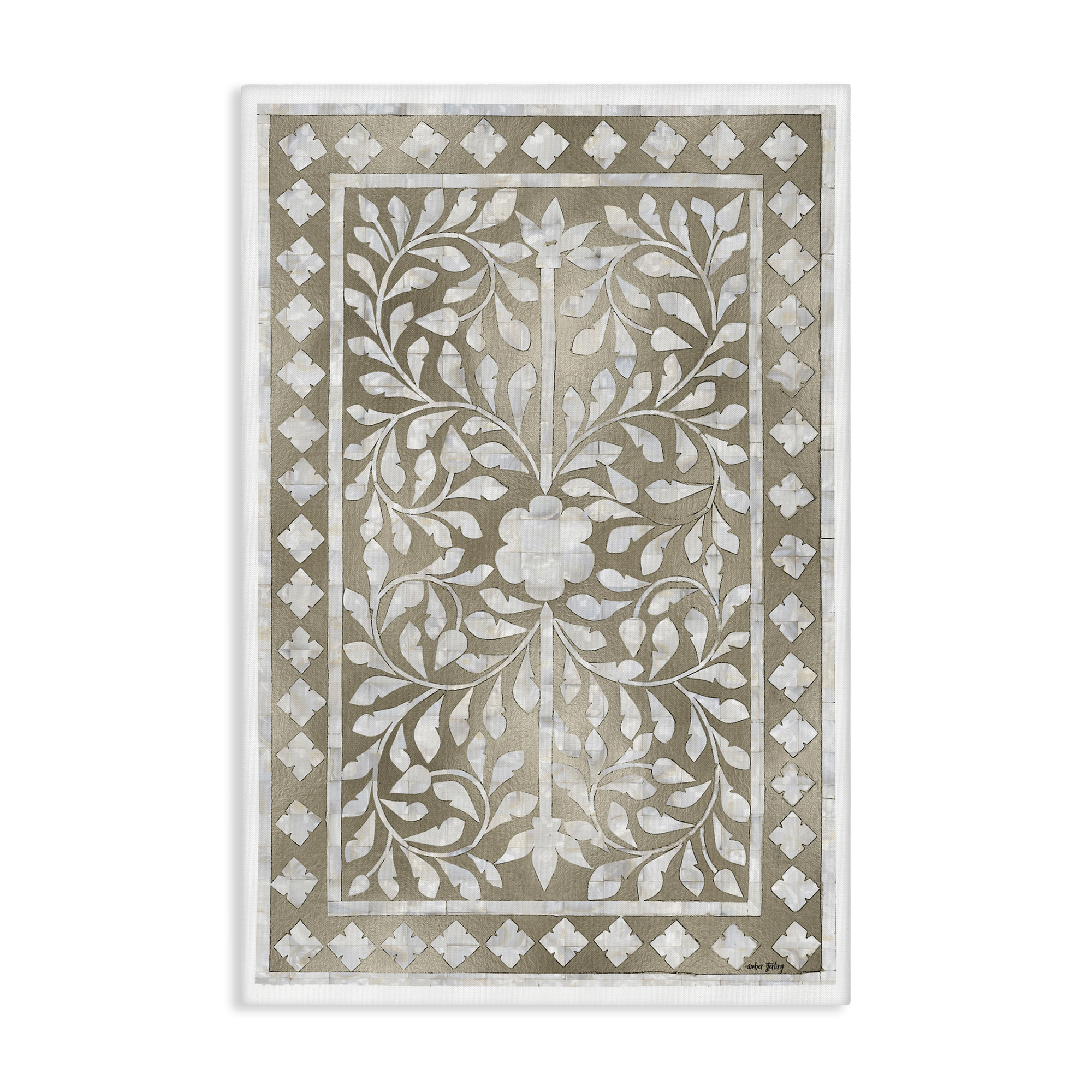 Stupell Industries Arabesque Bohemian Pattern Botanical & Floral Painting Gallery Wrapped Canvas Art Print Wall Art, 24 x 36