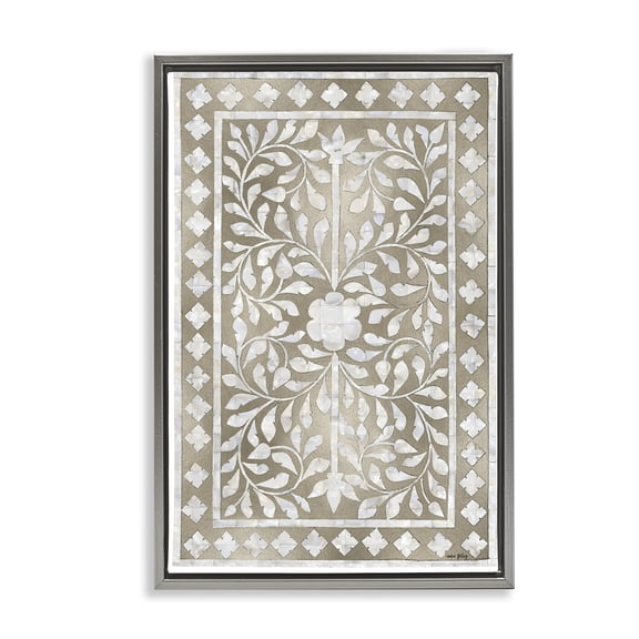 Stupell Industries Eclectic Arabesque Bohemian Pattern Gray Floating Frame Canvas Art, 21 x 31, by Amber Sterling