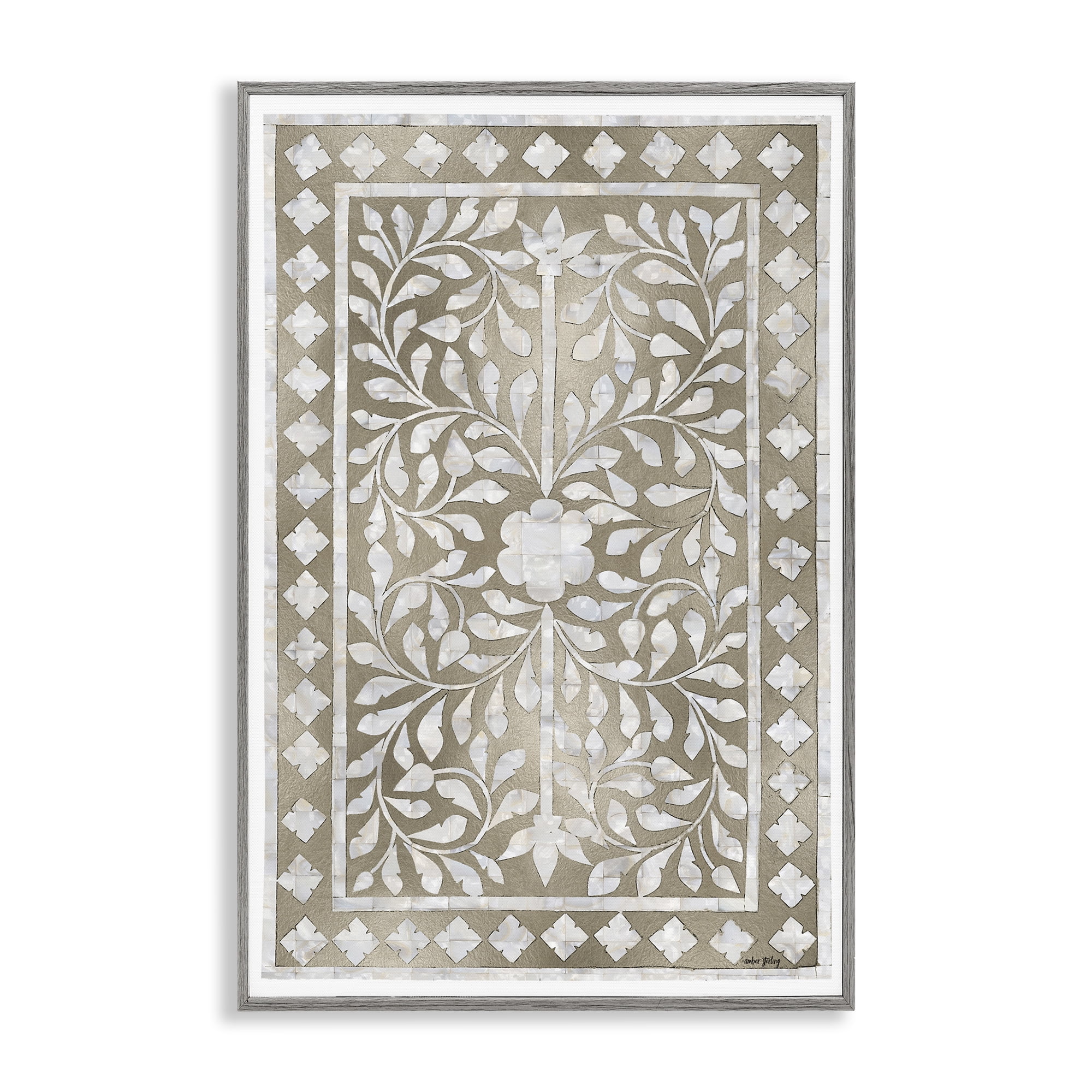 Stupell Industries Arabesque Bohemian Pattern Botanical & Floral Painting Gray Framed Art Print Wall Art, 20 x 30