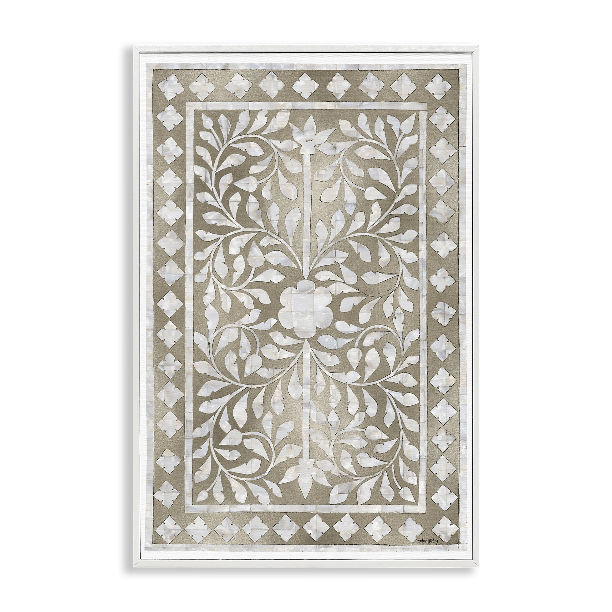 Stupell Industries Arabesque Bohemian Pattern Botanical & Floral Painting White Framed Art Print Wall Art, 12 x 18