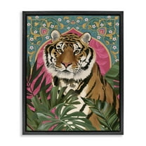 Stupell Industries Arabesque Tiger & Plants Animals Painting Black Floater Framed Canvas Art Print Wall Art, 17 x 21