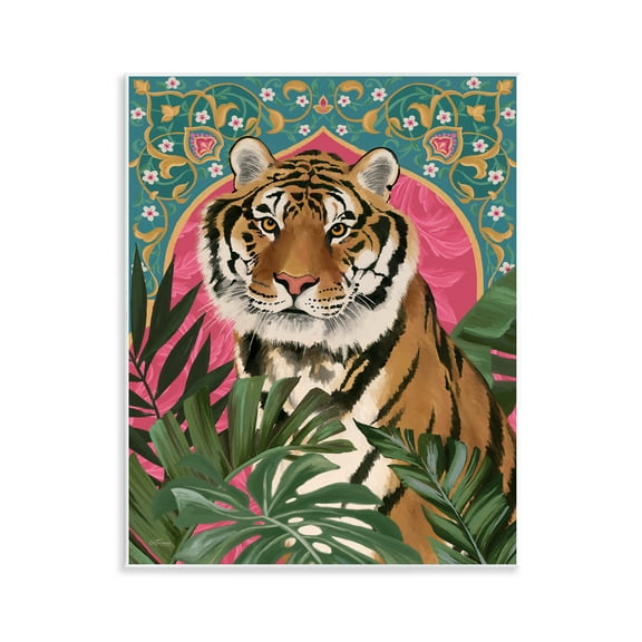 Stupell Industries Arabesque Tiger & Plants Animals Painting Unframed Art Print Wall Art, 11 x 14