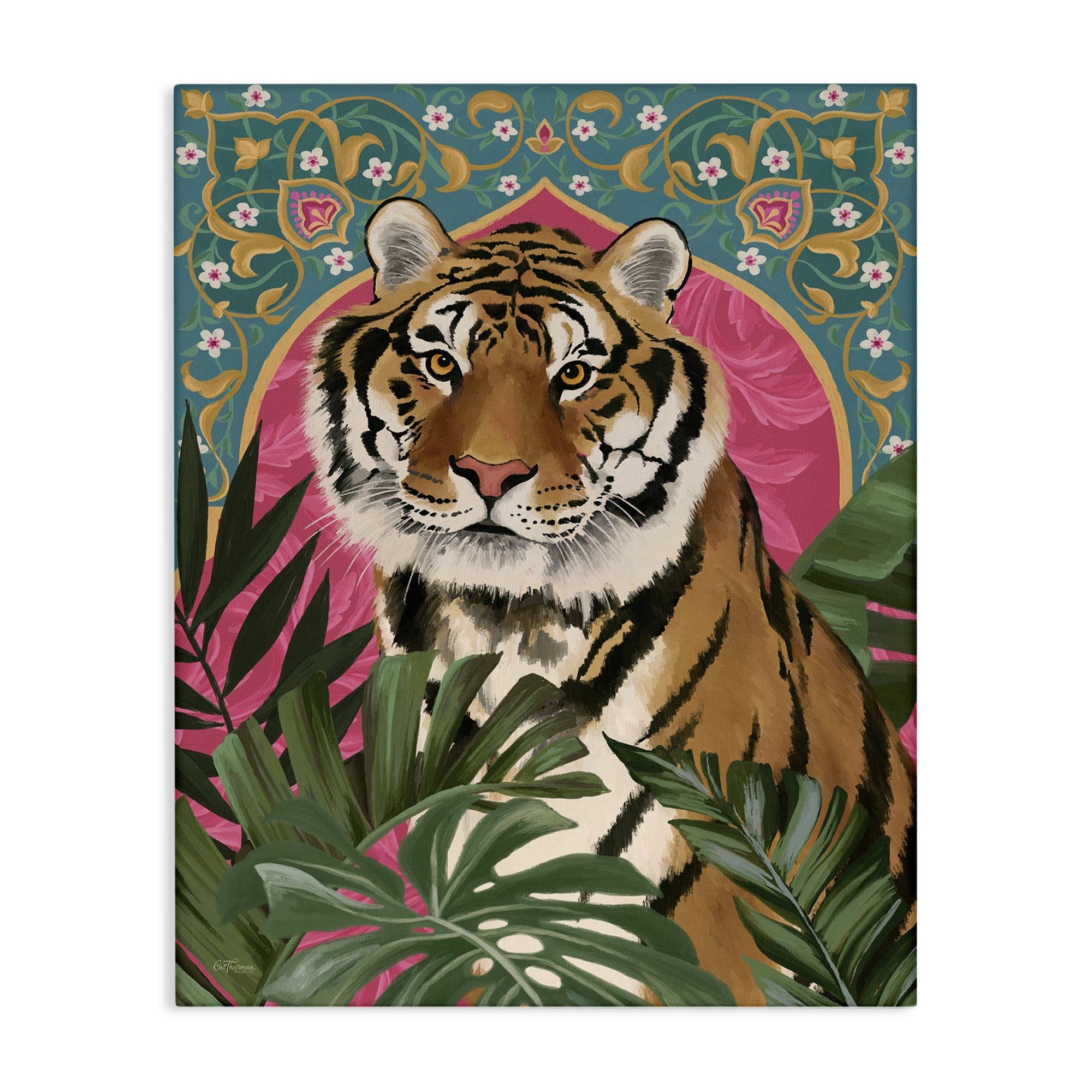 Stupell Industries Arabesque Tiger & Plants Animals Painting Wrapped Canvas Art Print Wall Art, 36 x 48