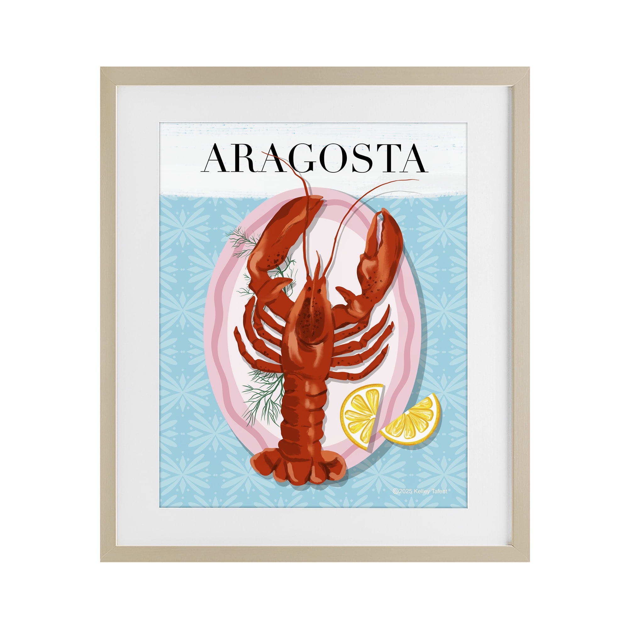 Stupell Industries Aragosta Lobster Dish Birch Framed Print Under Glass, design by Kelley Talent