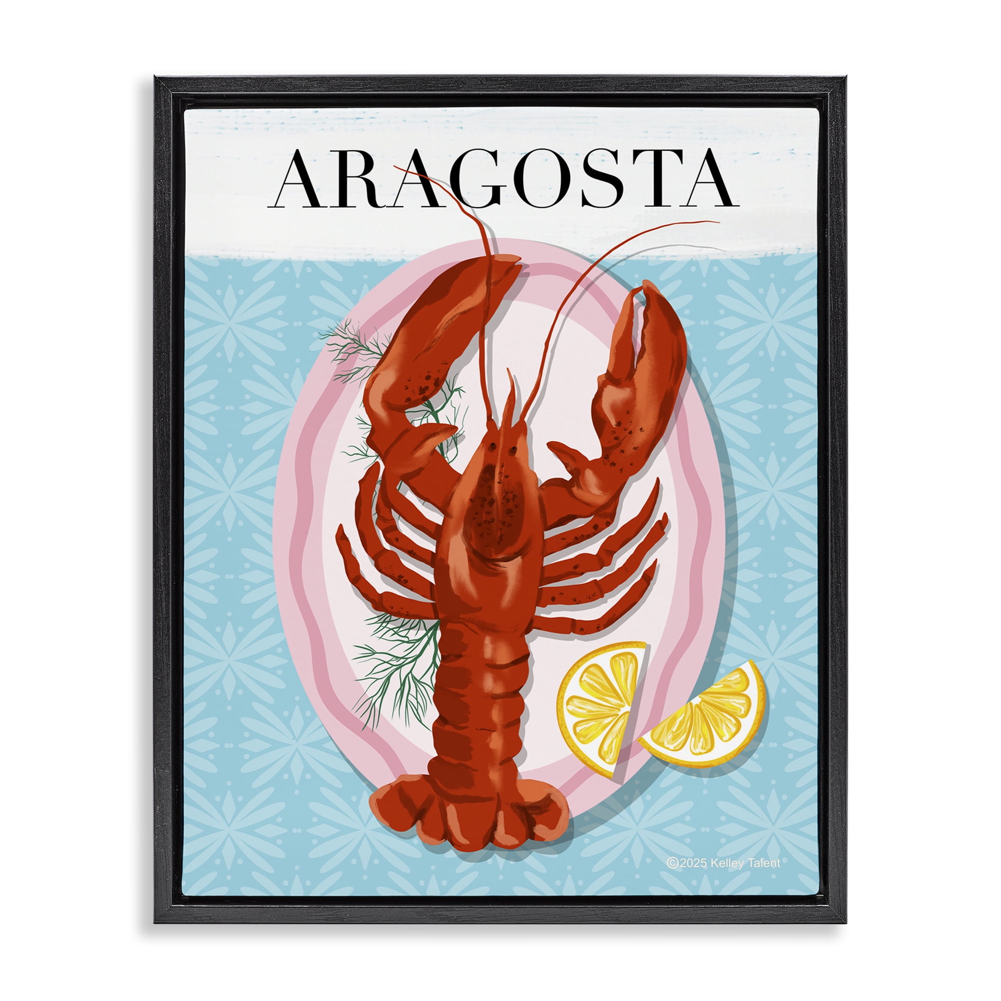 Stupell Industries Aragosta Lobster Dish Black Framed Floater Canvas Wall Art, design by Kelley Talent