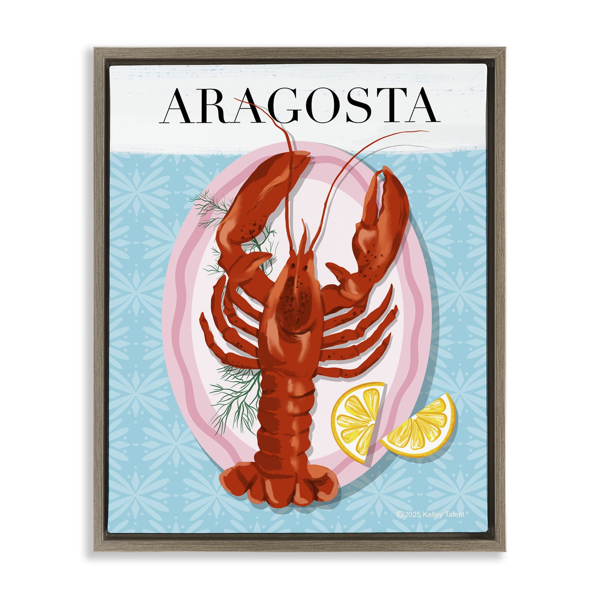 Stupell Industries Aragosta Lobster Dish Brown Framed Floater Canvas Wall Art, design by Kelley Talent