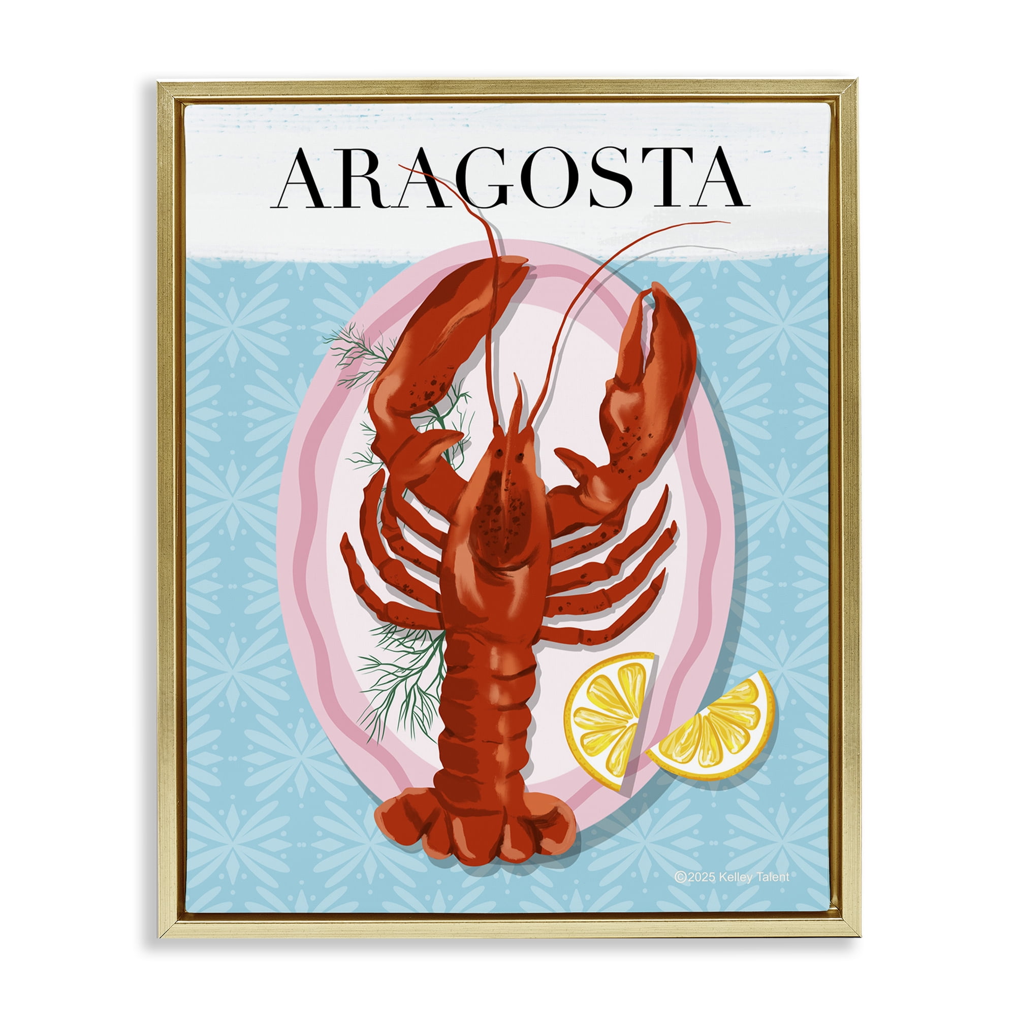Stupell Industries Aragosta Lobster Dish Gold Framed Floater Canvas Wall Art, design by Kelley Talent