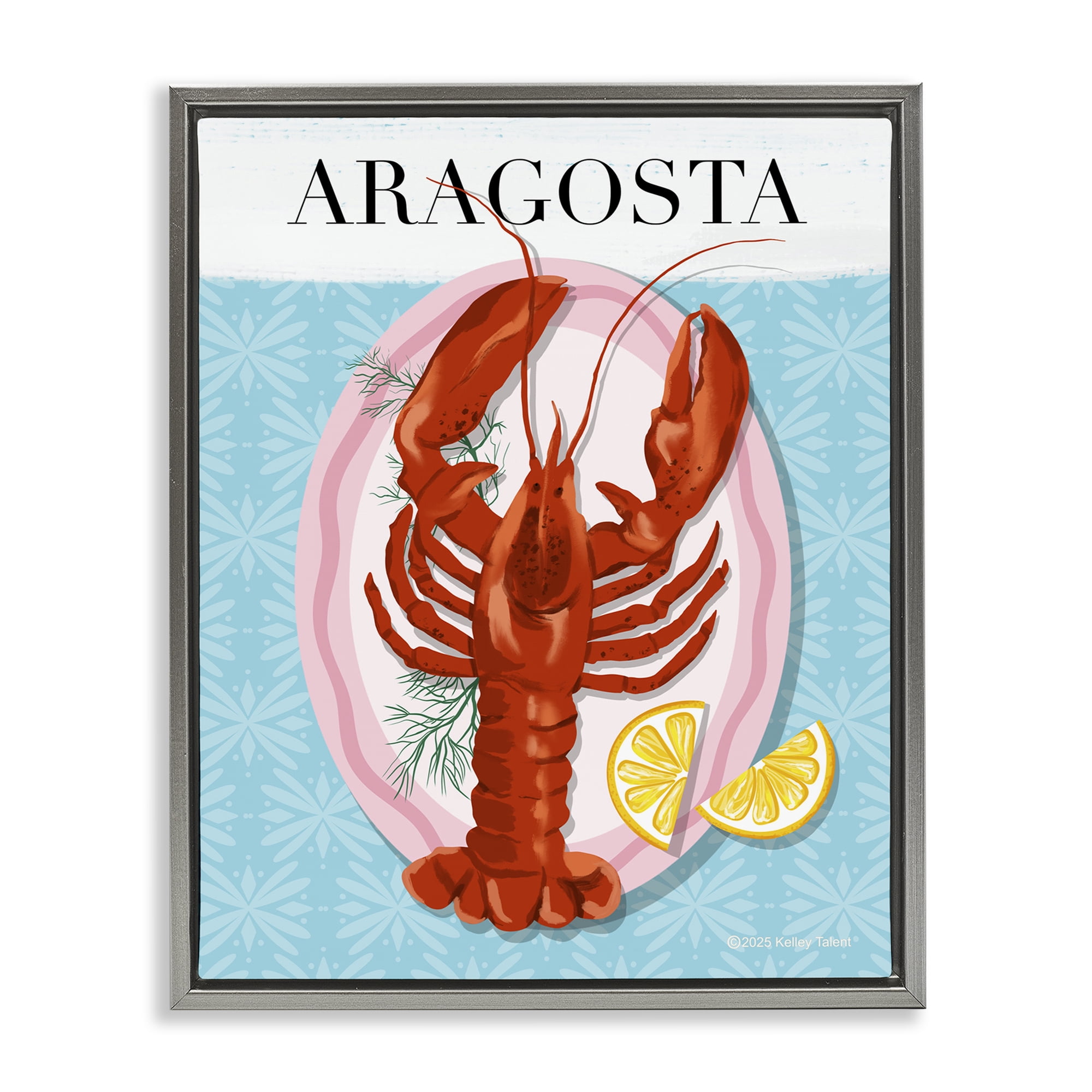 Stupell Industries Aragosta Lobster Dish Gray Framed Floater Canvas Wall Art, design by Kelley Talent
