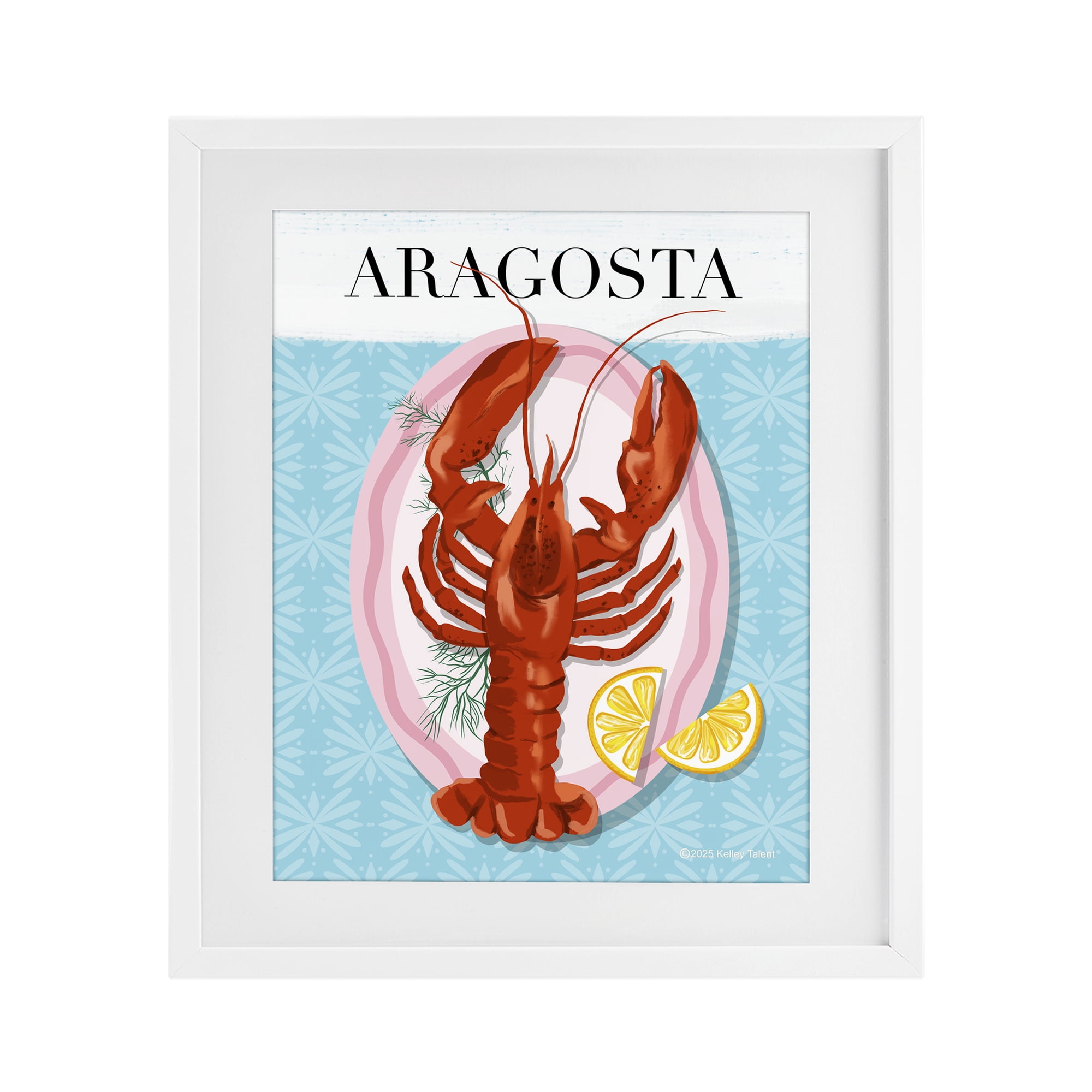 Stupell Industries Aragosta Lobster Dish White Framed Print Under Glass, design by Kelley Talent