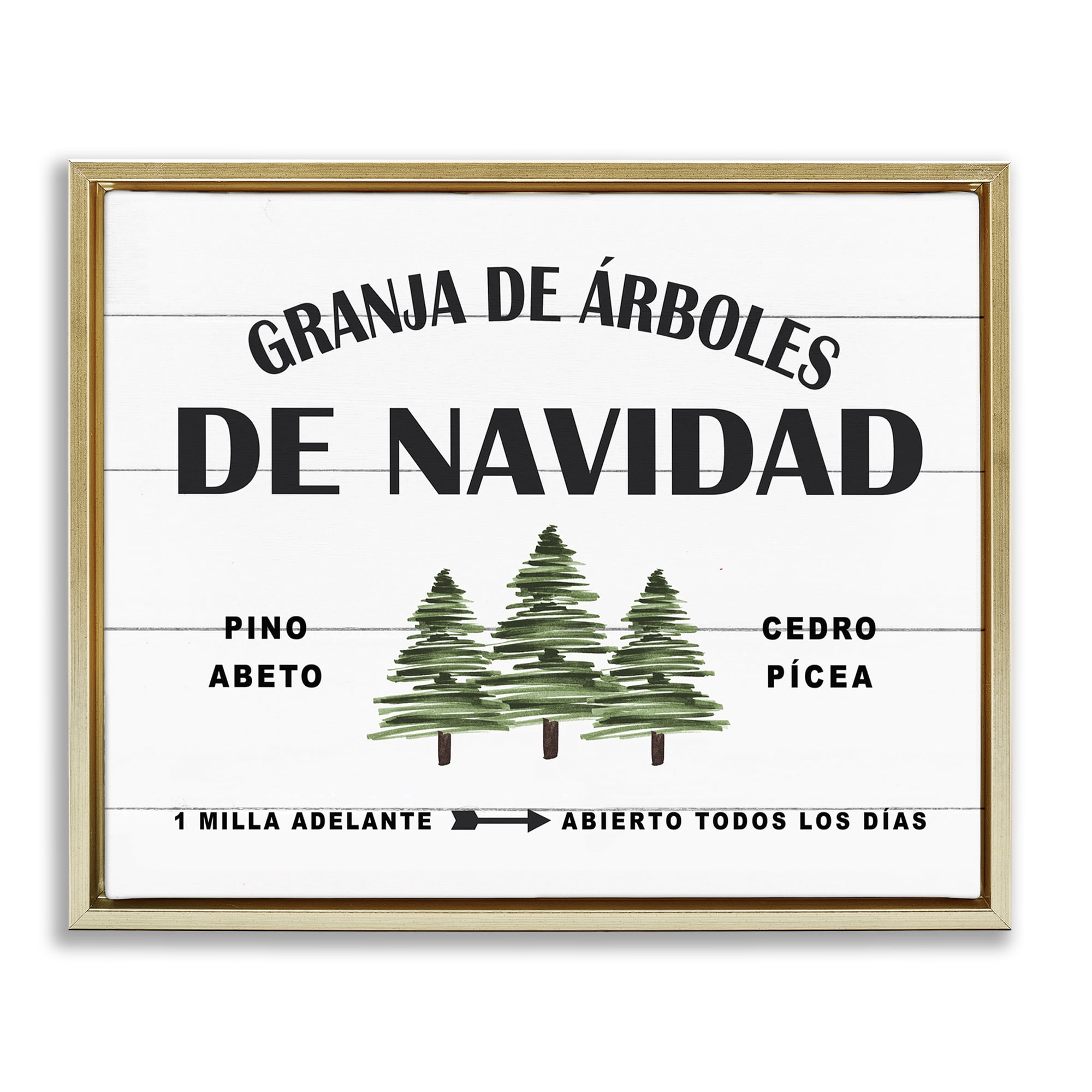 Stupell Industries Arboles De Navidad Holiday Painting Gold Floater Framed Art Print Wall Art, 31 x 25