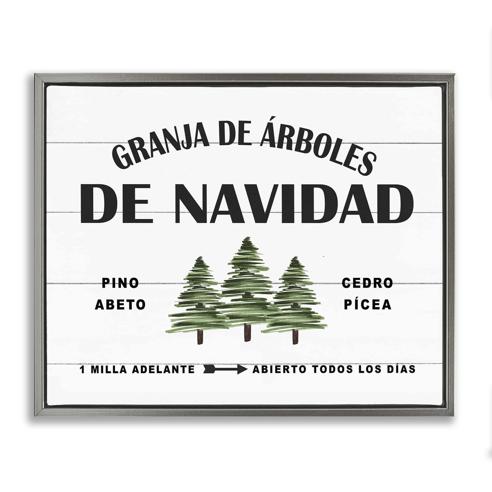 Stupell Industries Arboles De Navidad Holiday Painting Gray Floater Framed Art Print Wall Art, 31 x 25