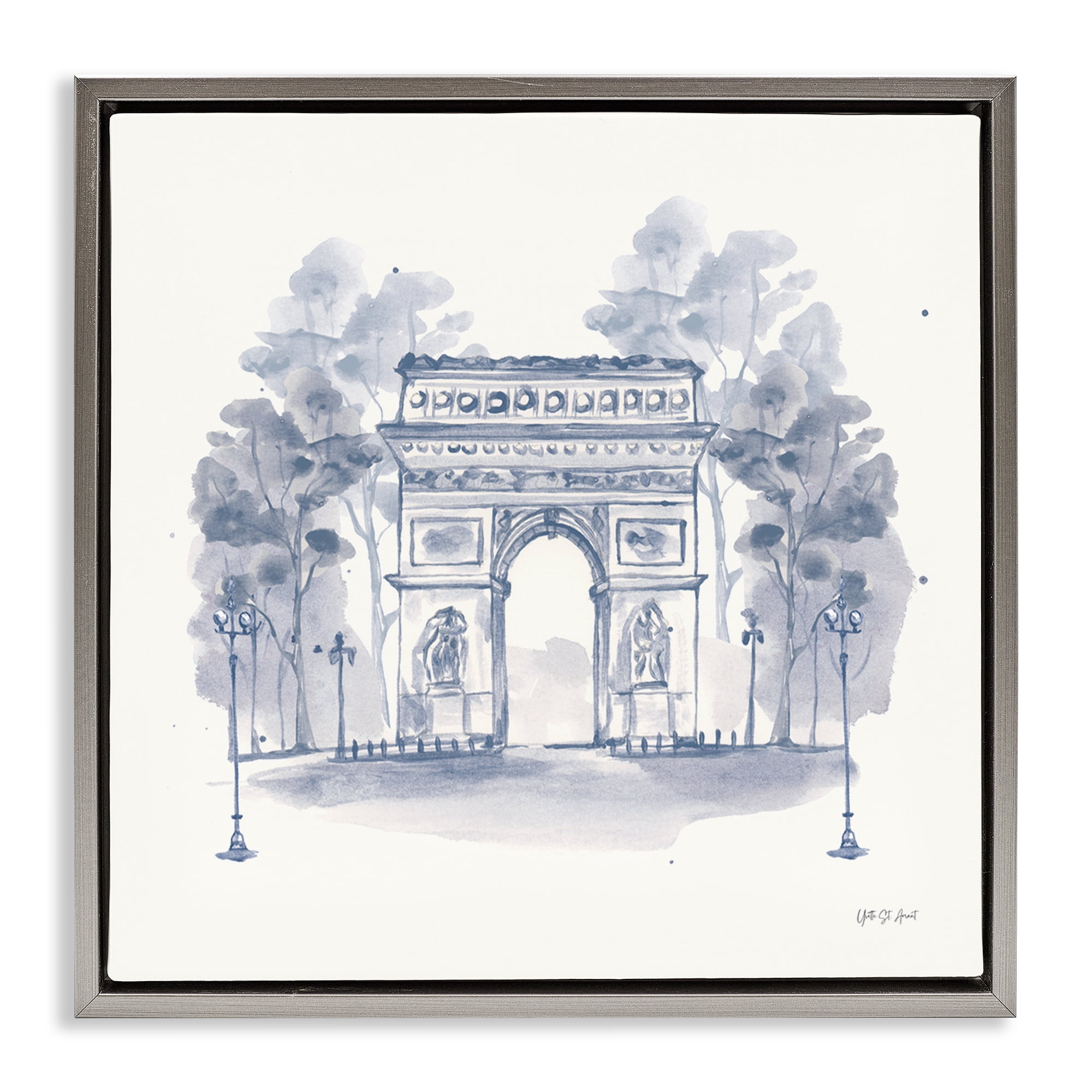 Stupell Industries Arc de Triomphe Sketch Buildings & Architecture Painting Gray Floater Framed Canvas Art Print Wall Art, 25 x 25