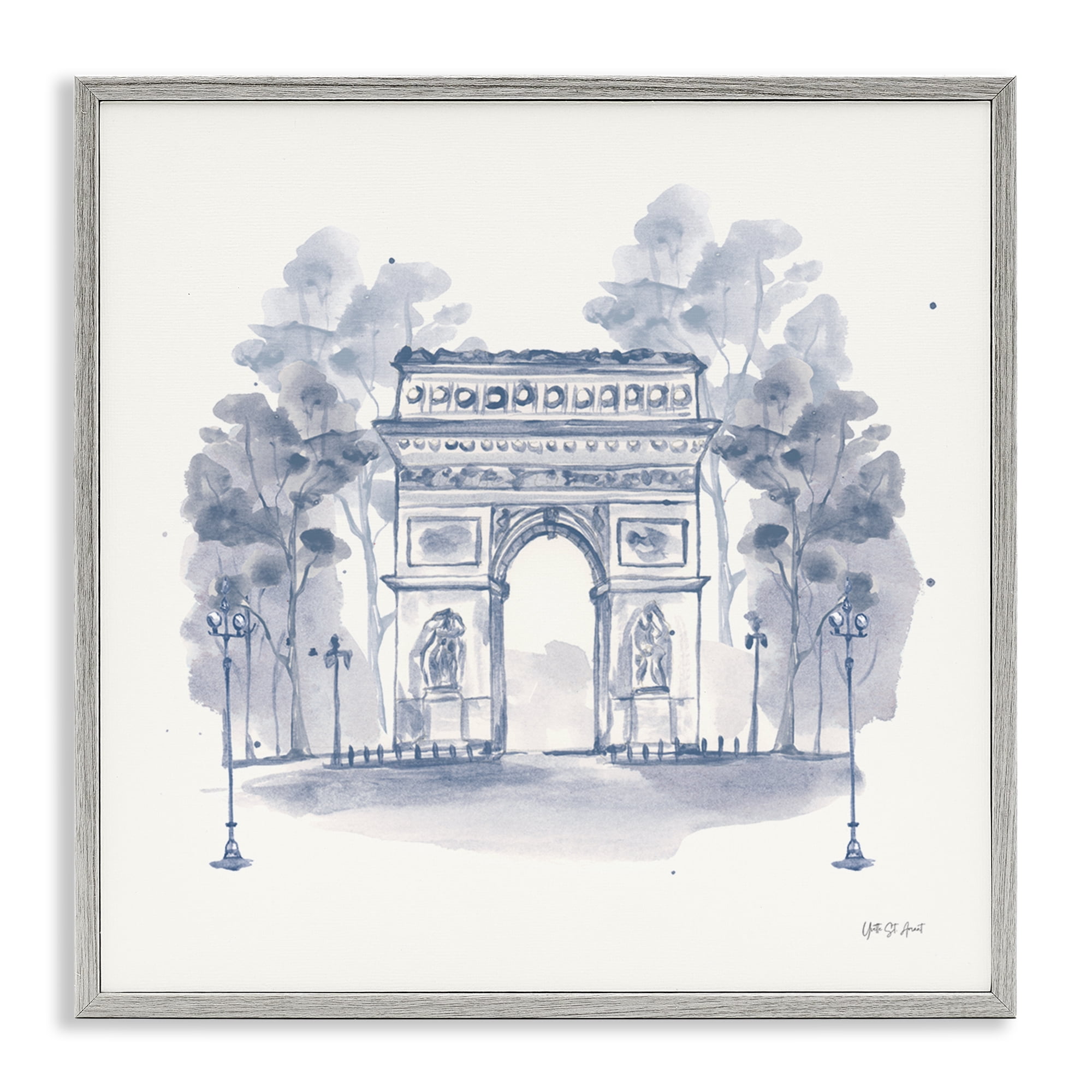 Stupell Industries Arc de Triomphe Sketch Buildings & Architecture Painting Gray Framed Art Print Wall Art, 17 x 17