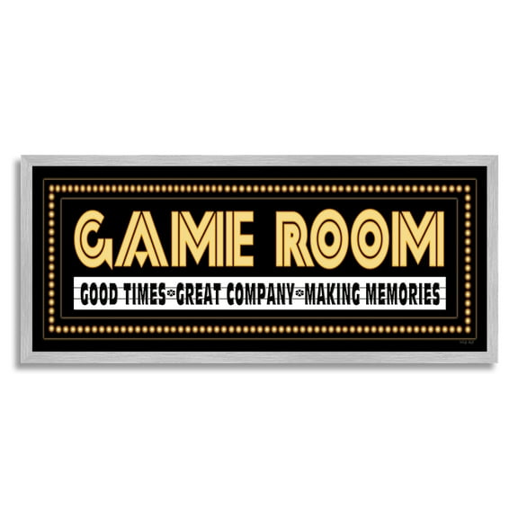 Stupell Industries Arcade Game Room Quote Vintage Style Sign Graphic Art Gray Framed Art Print Wall Art, 24x10, by Cindy Jacobs