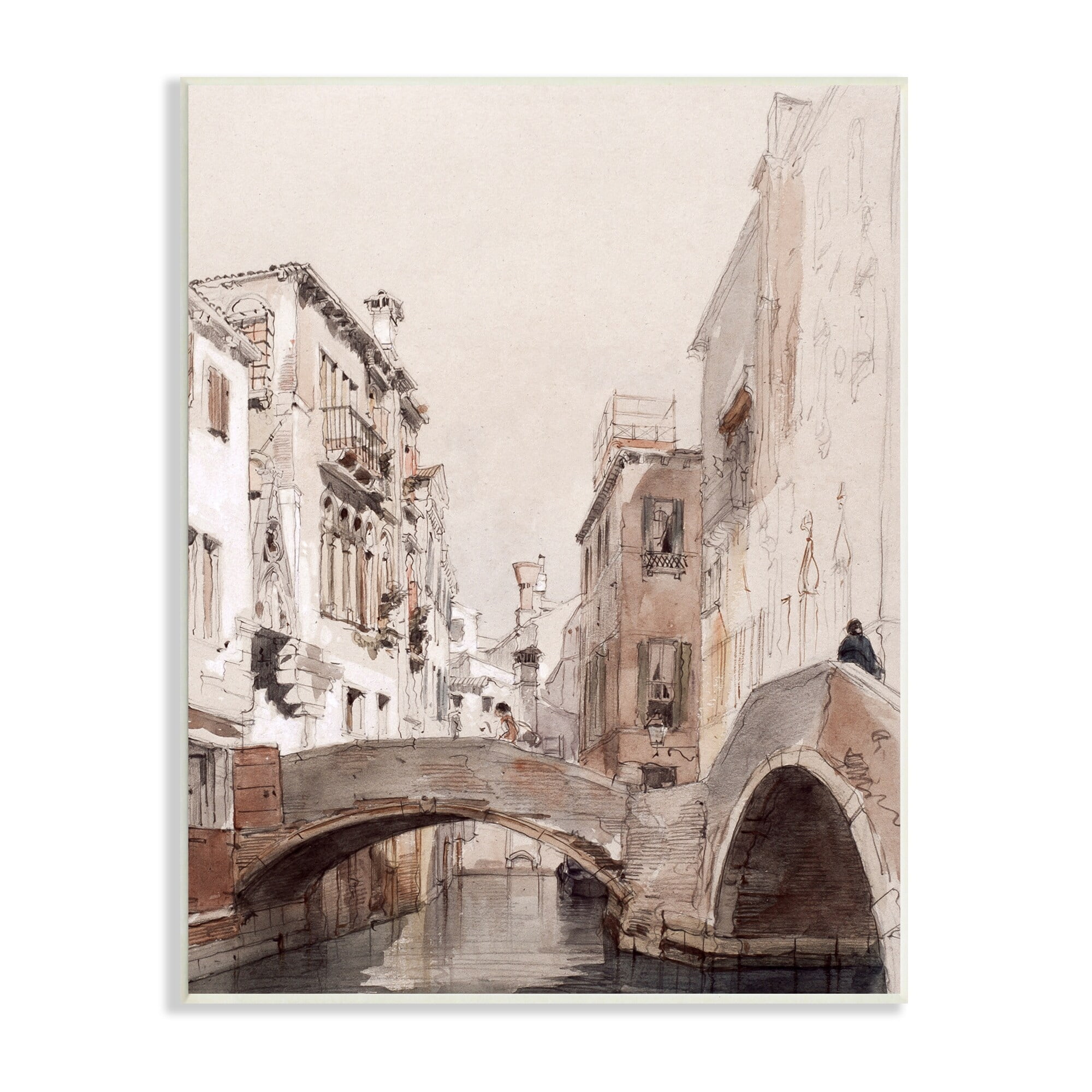 Stupell Industries Arched Bridge Over Canal Quaint Town Buildings Painting Unframed Art Print Wall Art, Design by Lettered and Lined