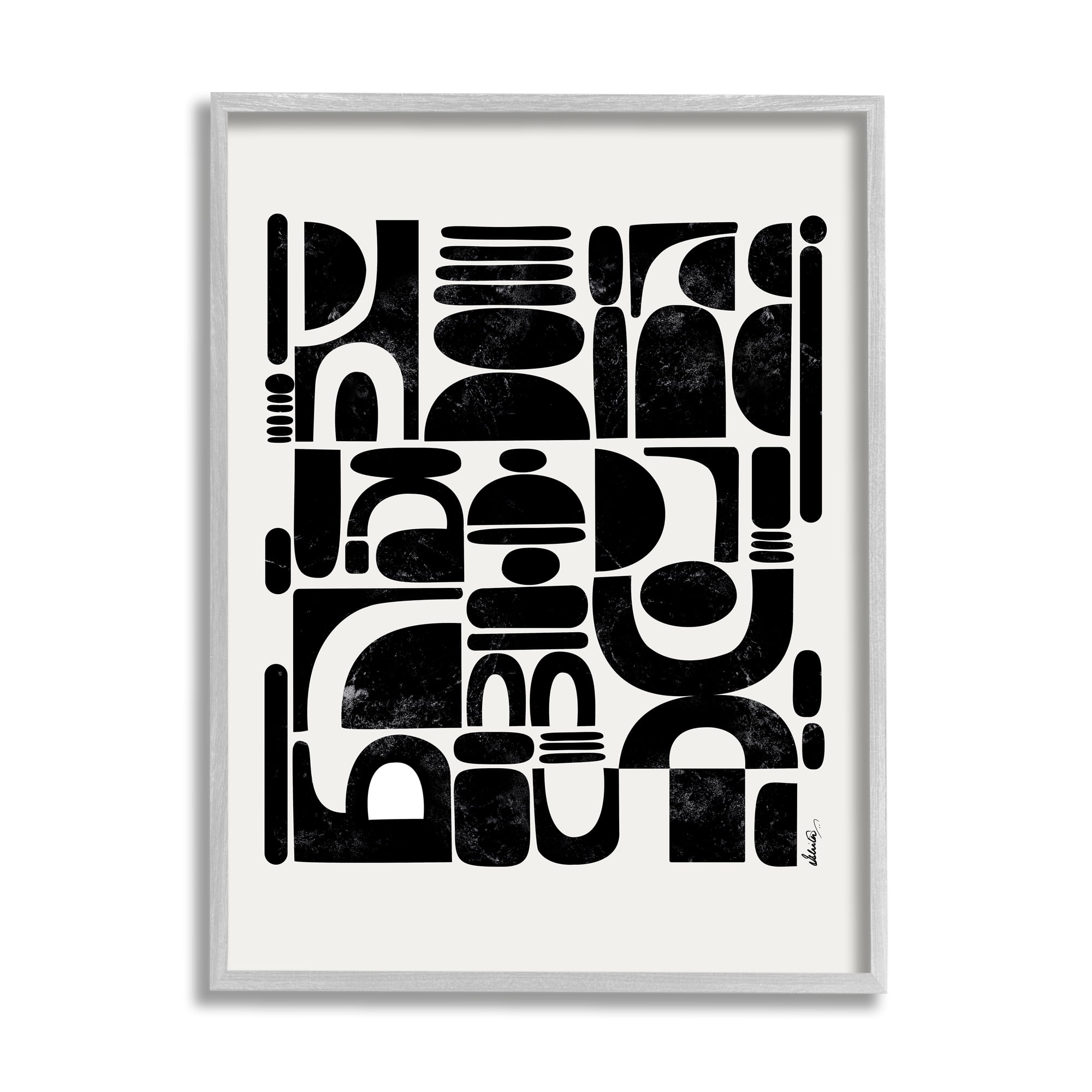 Stupell Industries Arched Shape Arrangement Modern Geometric Collage Abstract Painting Gray Framed Art Print Wall Art, 11 x 14