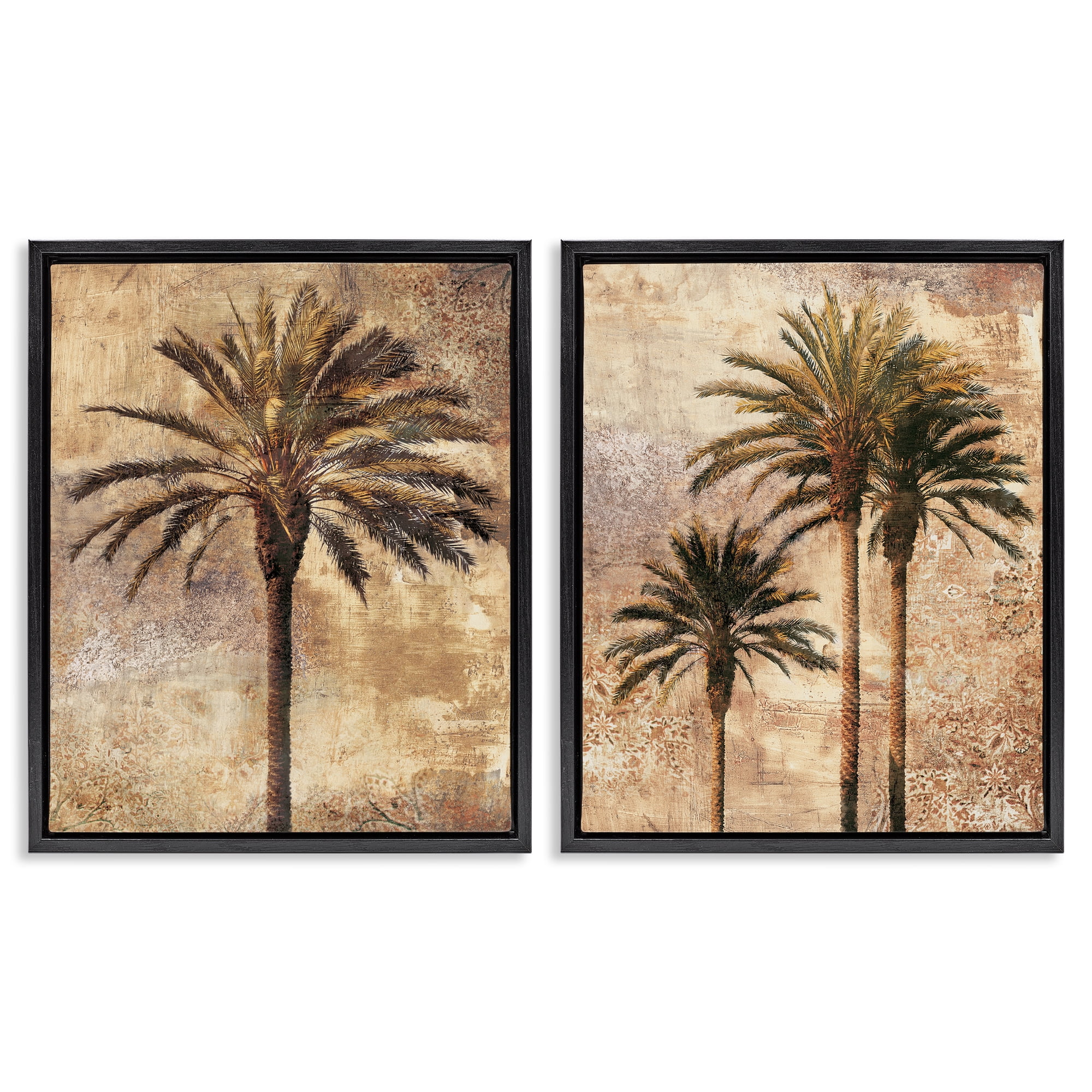 Stupell Industries Arching Palm Leaves Plants & Flowers Photography Black Floater Framed Canvas Art Print Wall Art, 17 x 21, Set of 2