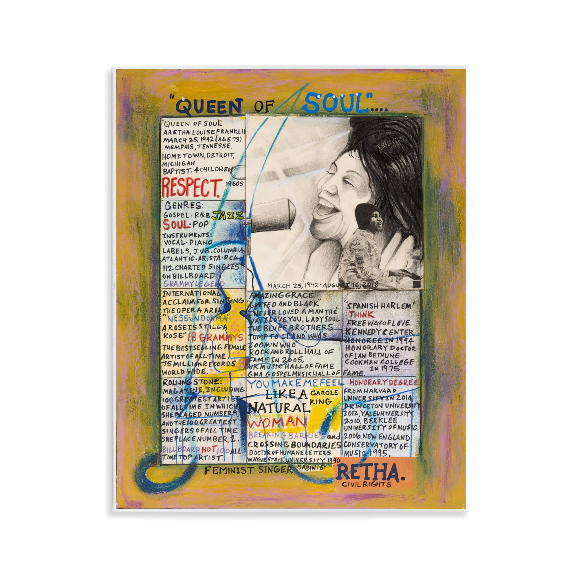 Stupell Industries Aretha Franklin Collage People Drawing Unframed Art Print Wall Art, 11 x 14