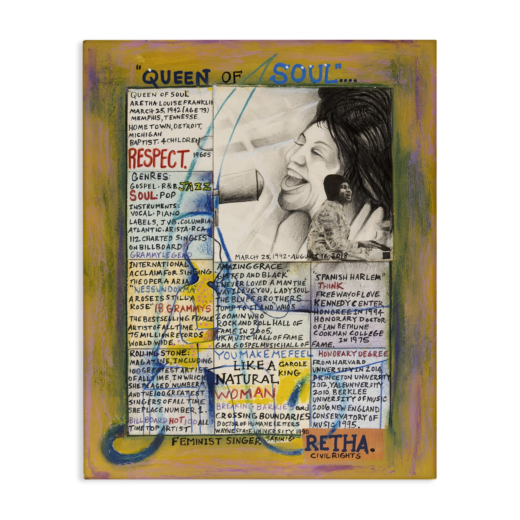 Stupell Industries Aretha Franklin Collage People Drawing Wrapped Canvas Art Print Wall Art, 24 x 30