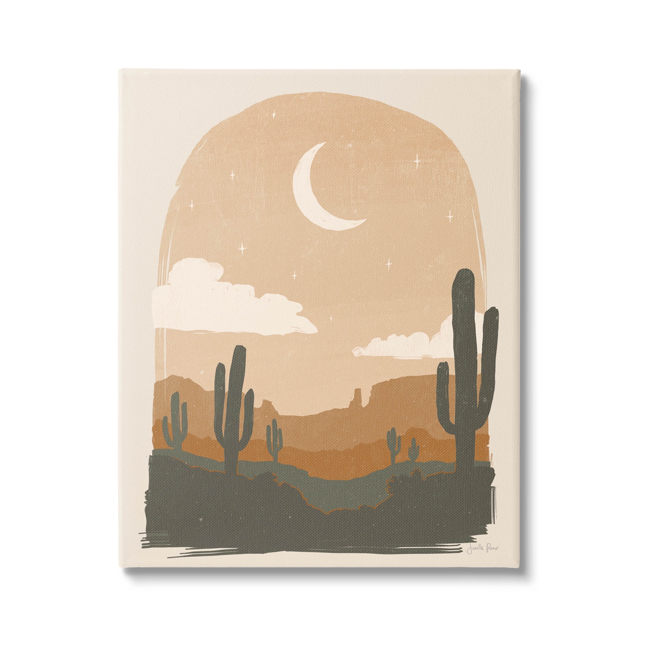 Stupell Industries Arid Desert Cactus Under Night Sky Graphic Art Gallery Wrapped Canvas Print Wall Art, Design by Janelle Penner