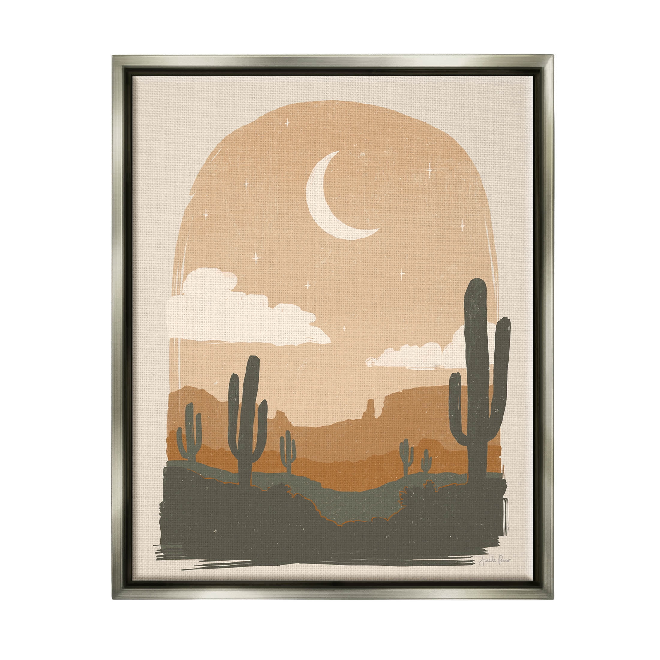 Stupell Industries Arid Desert Cactus Under Night Sky Graphic Art Luster Gray Floating Framed Canvas Print Wall Art, Design by Janelle Penner