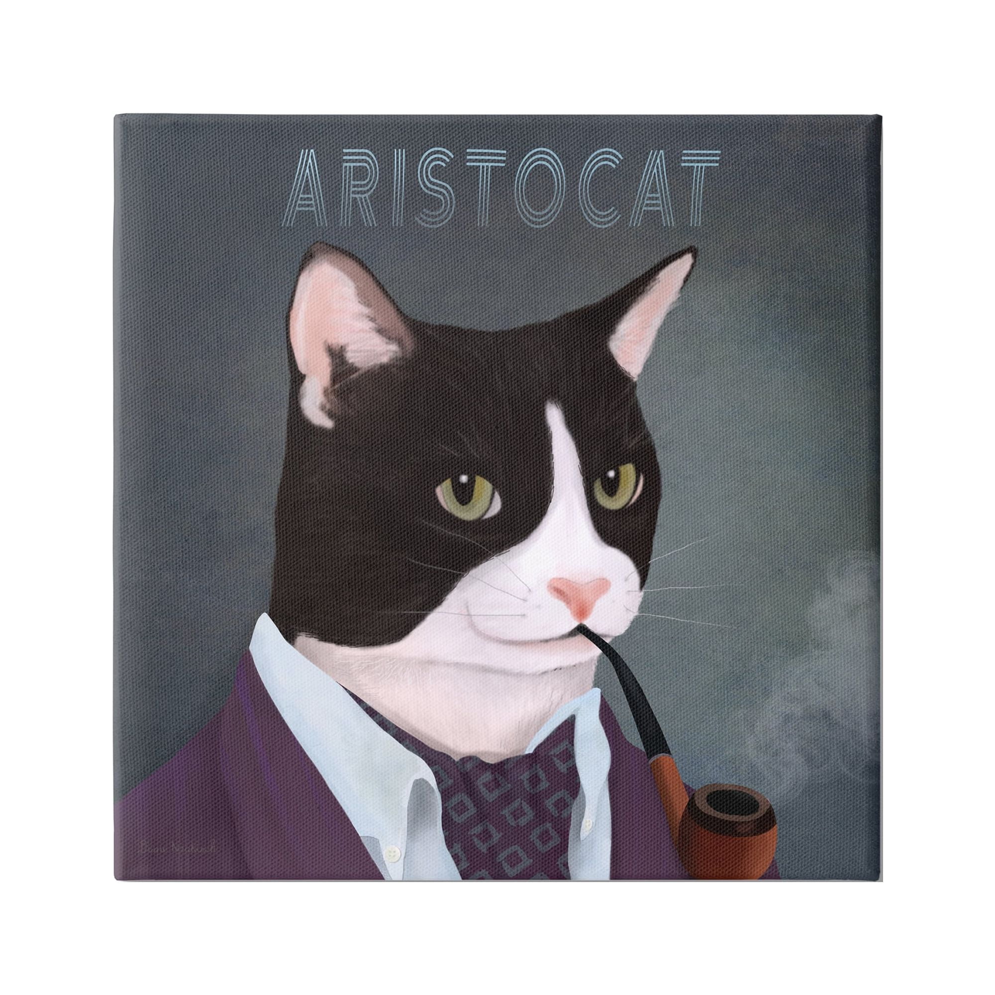 Stupell Industries Aristocat Witty Smiling Cat Portrait Smoking Pipe Graphic Art Gallery Wrapped Canvas Print Wall Art, Design by Diane Neukirch