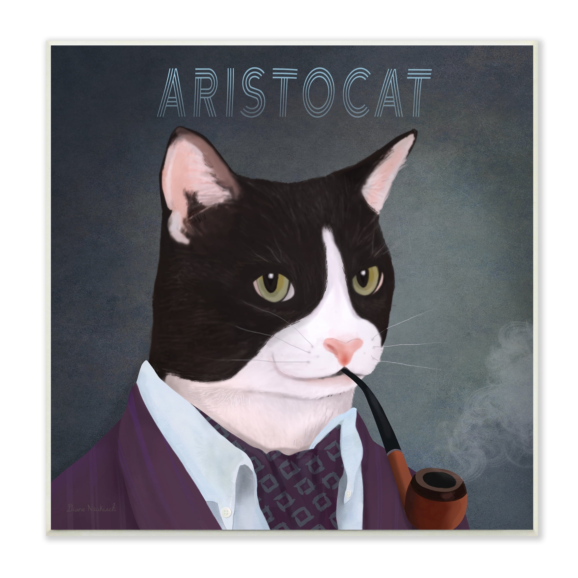 Stupell Industries Aristocat Witty Smiling Cat Portrait Smoking Pipe Graphic Art Unframed Art Print Wall Art, Design by Diane Neukirch