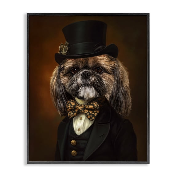 Stupell Industries Aristocratic Pup Portrait Black Framed Giclee Art design by Kelley Parker, 30 x 24