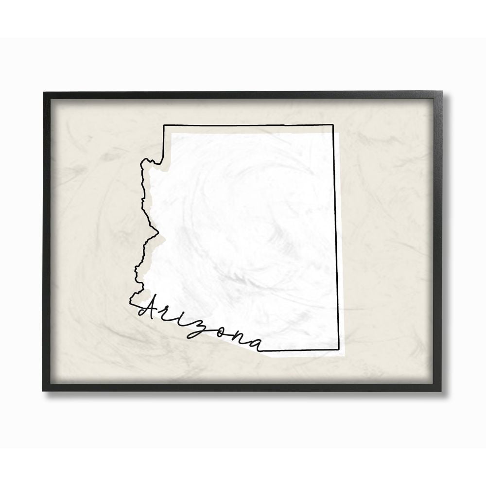 Stupell Industries Arizona Home State Map Neutral Print Design Framed Giclee Texturized Art by Daphne Polselli