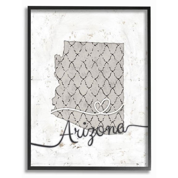 Stupell Industries Arizona Patterned Grey US State Design Framed Wall Art by Ziwei Li