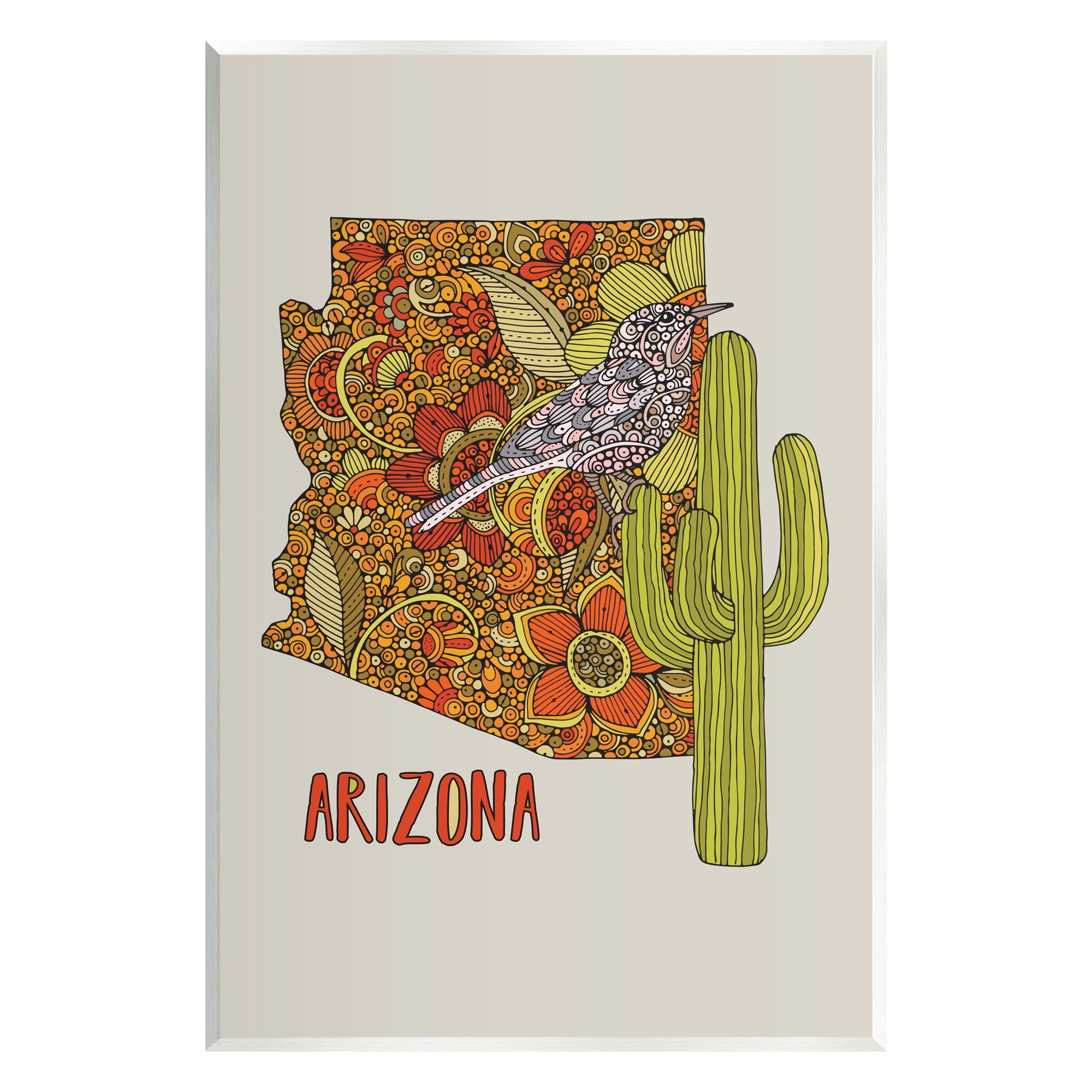 Stupell Industries Arizona State Bird Detailed Cactus Floral Pattern Graphic Art Unframed Art Print Wall Art, Design by Valentina Harper