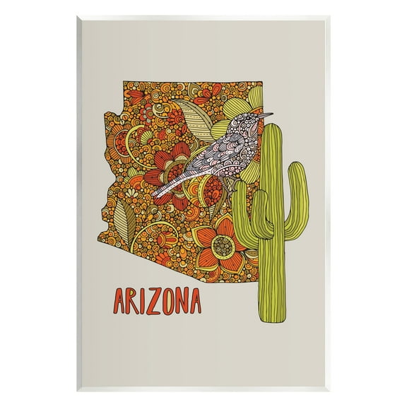 Stupell Industries Arizona State Bird Detailed Cactus Floral Pattern Graphic Art Unframed Art Print Wall Art, Design by Valentina Harper