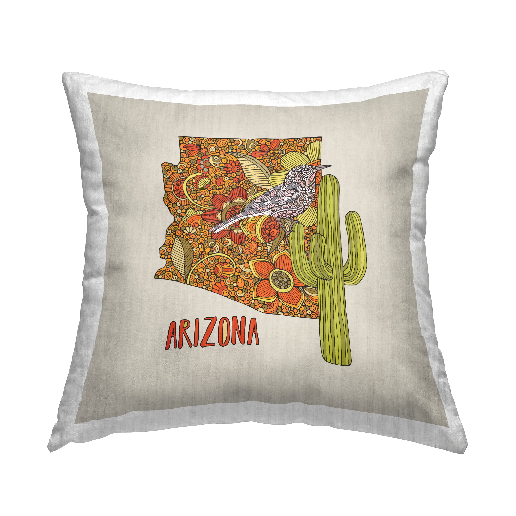 Stupell Industries Arizona State Cactus Florals Square Decorative Printed Throw Pillow, 18 x 18,